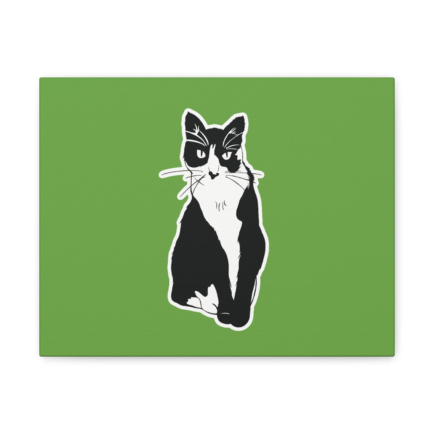 Cat Canvas Print on Green (B&W Style Cat) - Cat Drawing Art