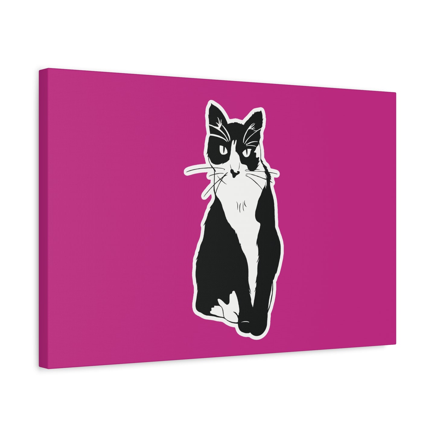 Cat Canvas on Pink (Sticker Style Cat) - Cat Drawing Art