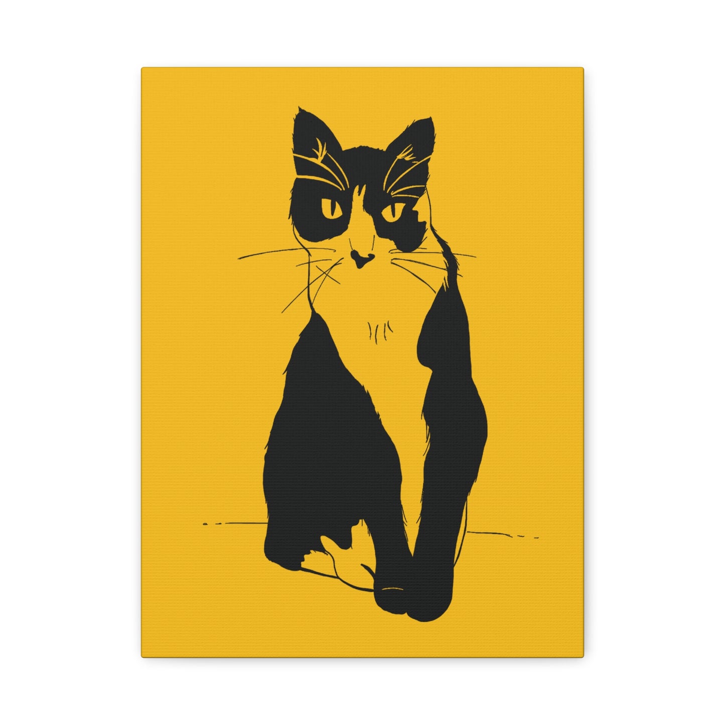 Cat Canvas Print on Yellow (Transparent Style Cat) - Cat Drawing Art