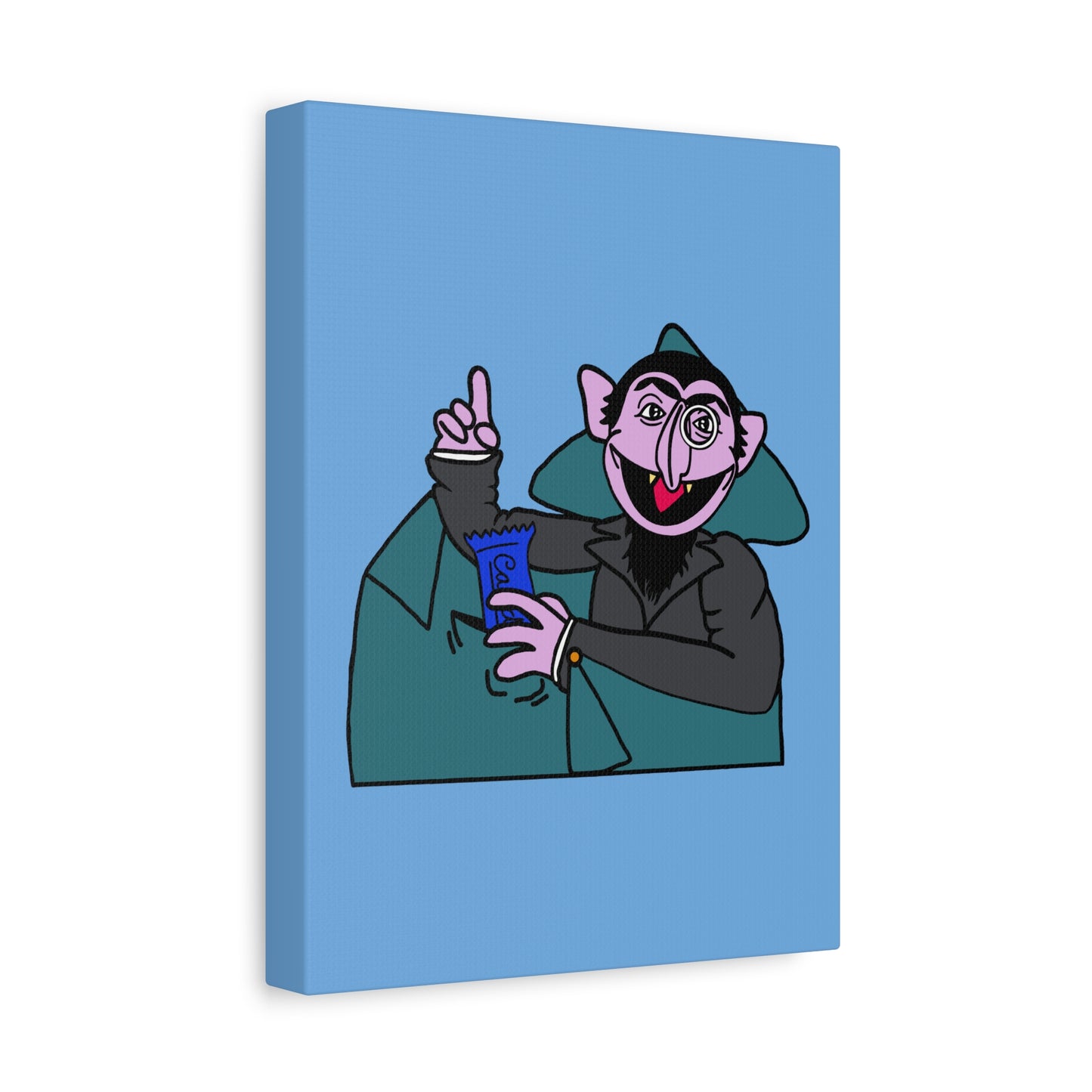 The Count Stealing Candy Canvas Print Light Blue - Sesame Street The Count Parody Art