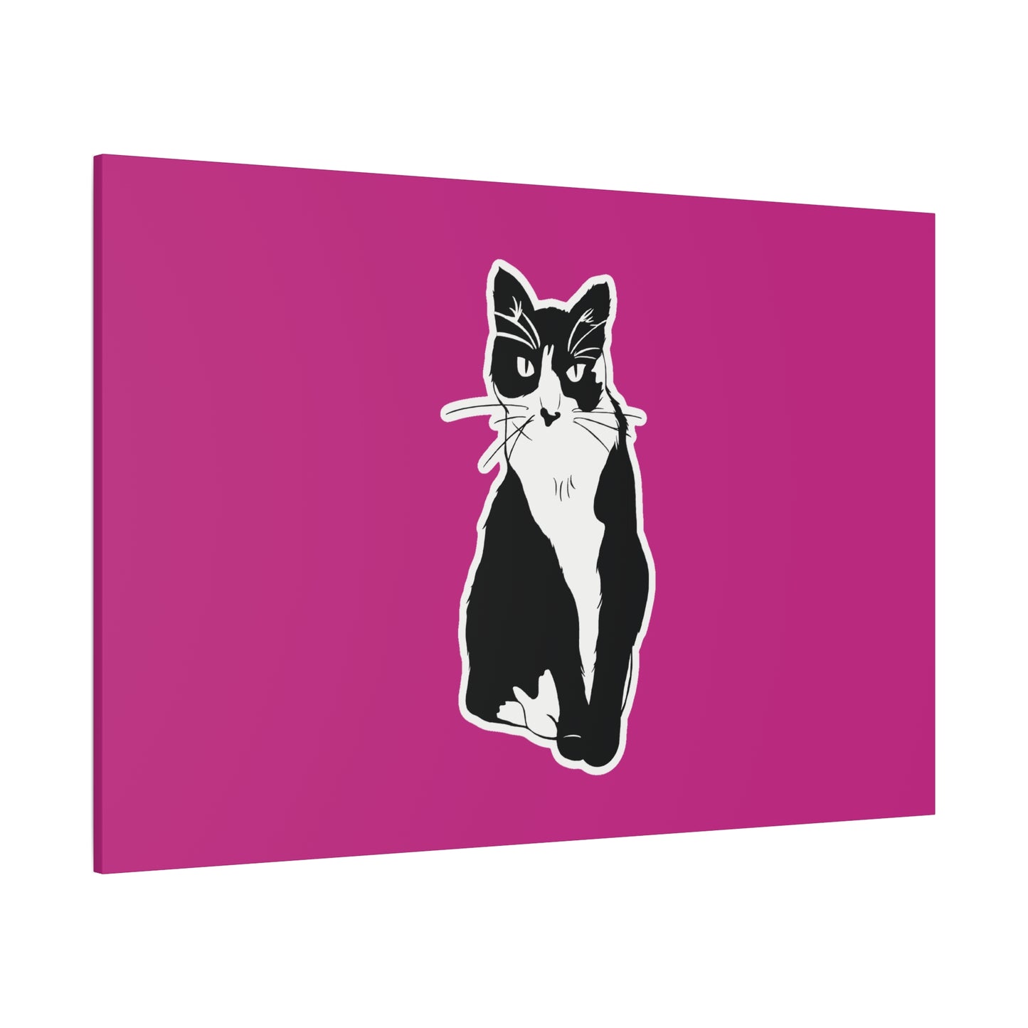 Cat Canvas on Pink (Sticker Style Cat) - Cat Drawing Art