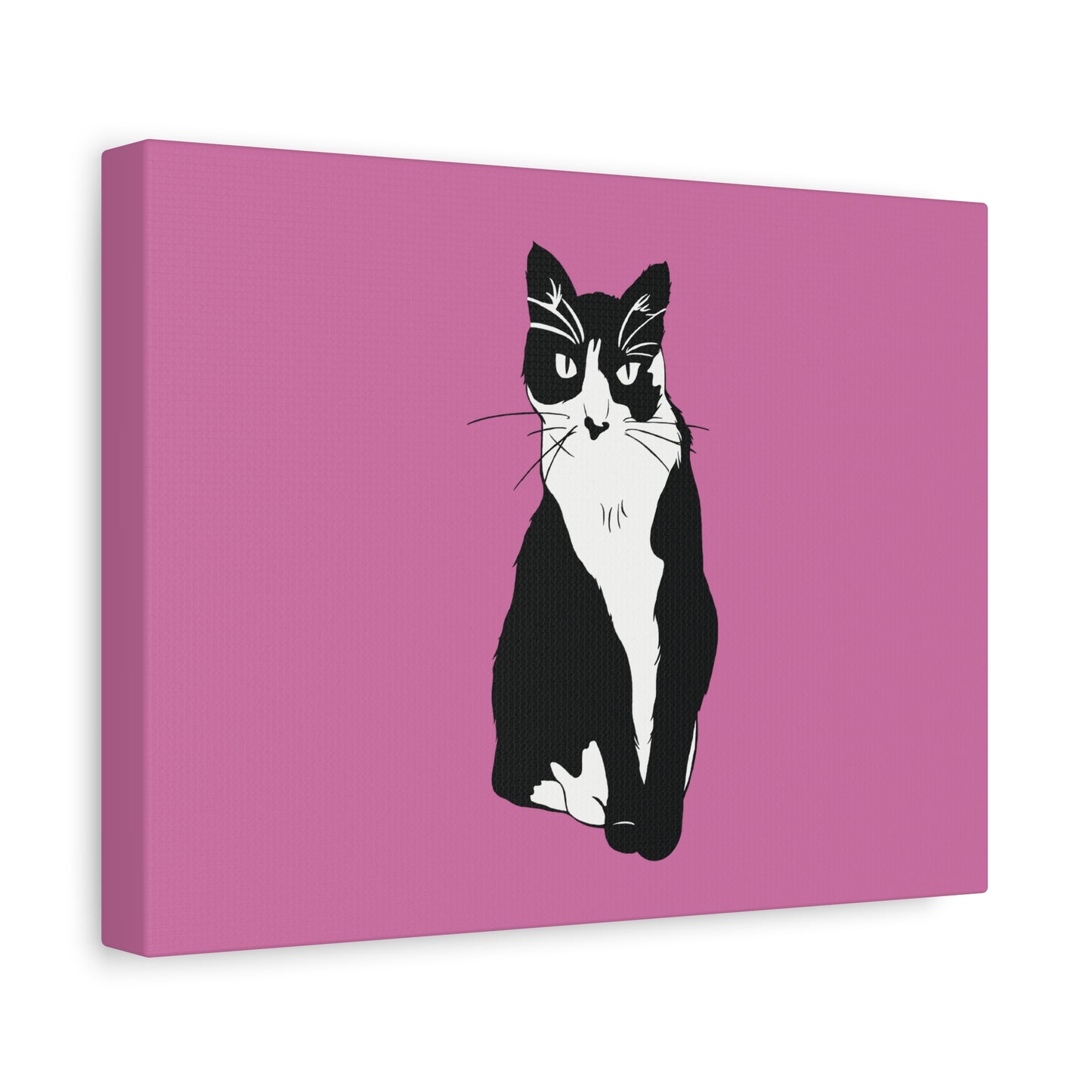 Cat Canvas on Light Pink (B&W Style Cat) - Cat Drawing Art
