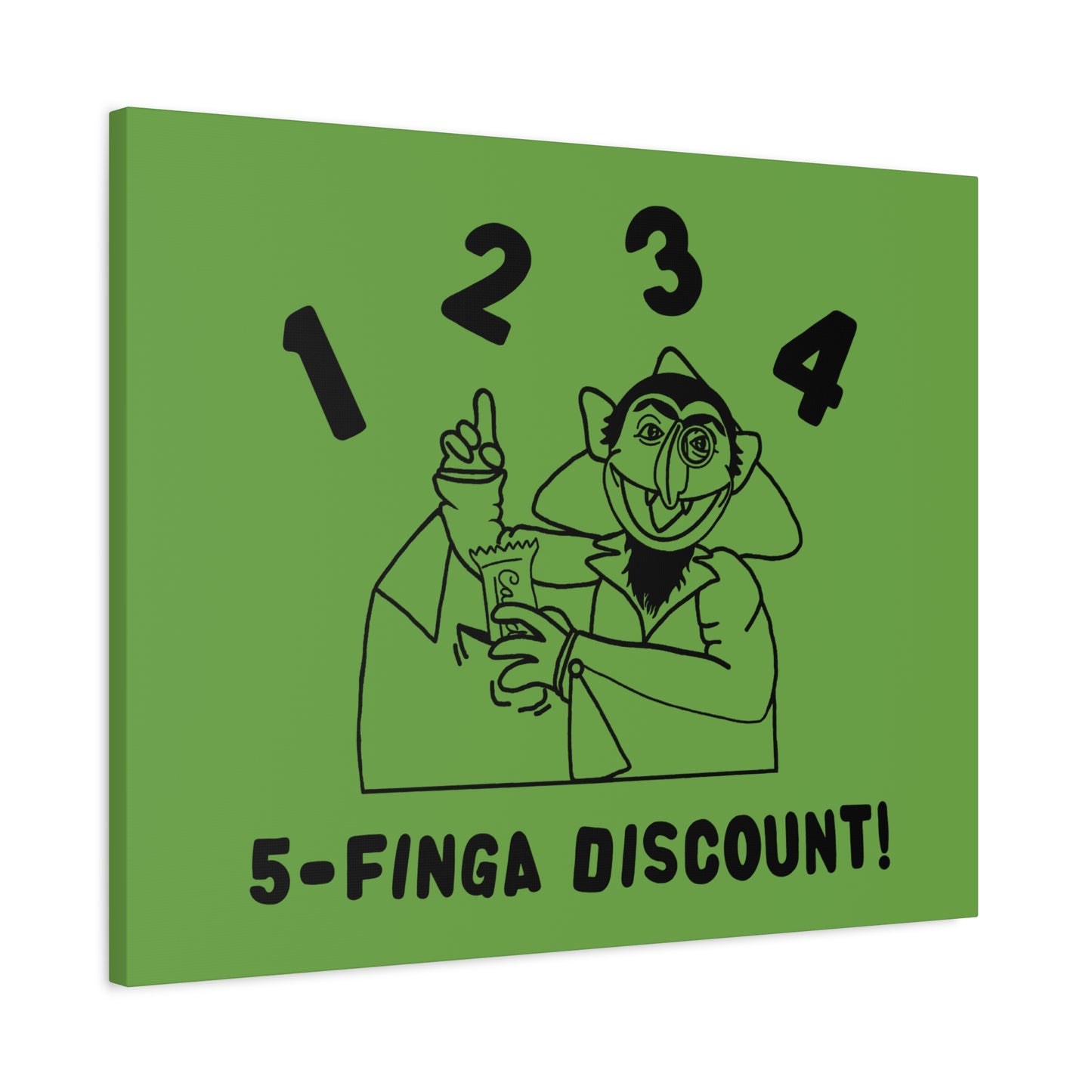 Five Finger Discount Outline Canvas Print Green - Sesame Street The Count Parody Art Print