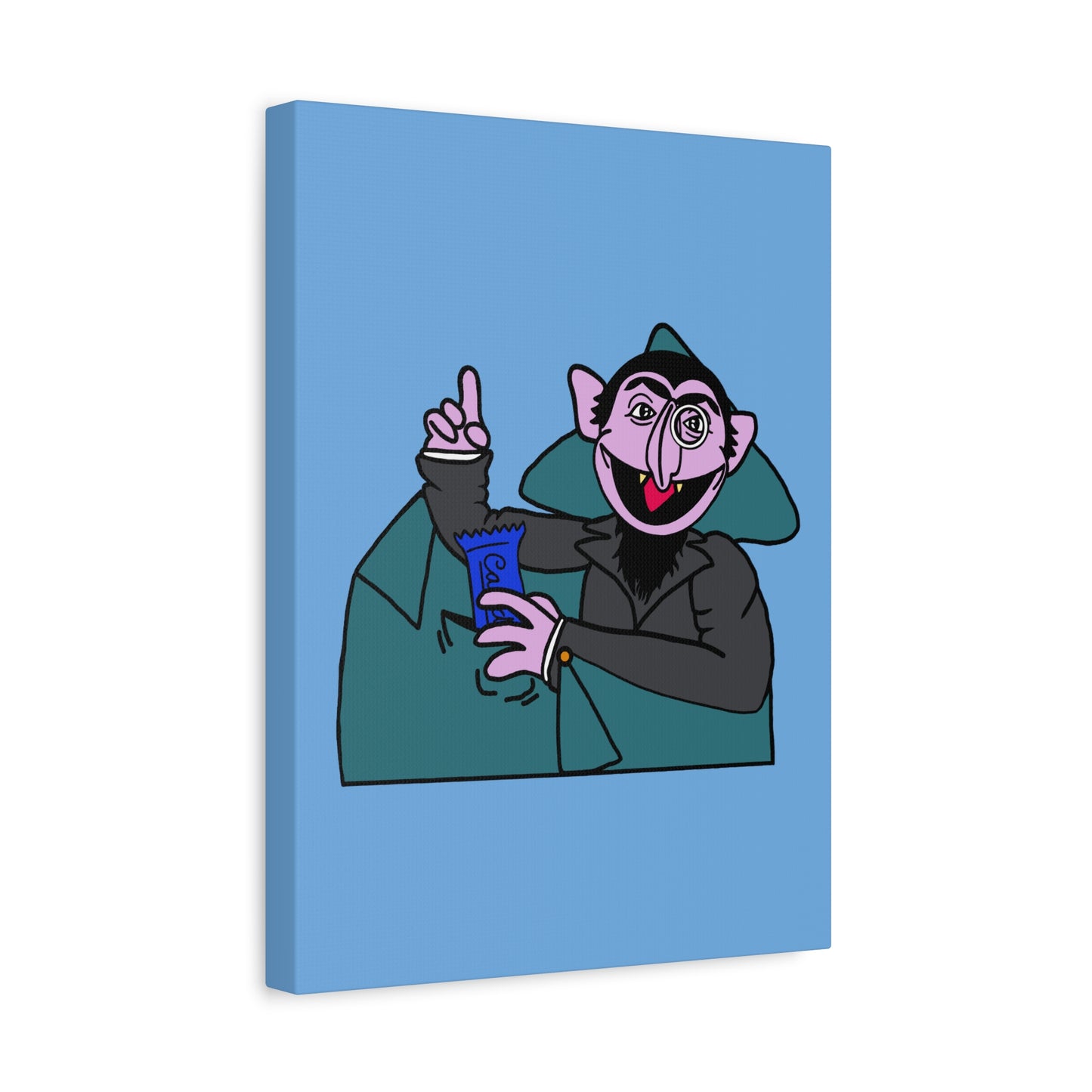 The Count Stealing Candy Canvas Print Light Blue - Sesame Street The Count Parody Art