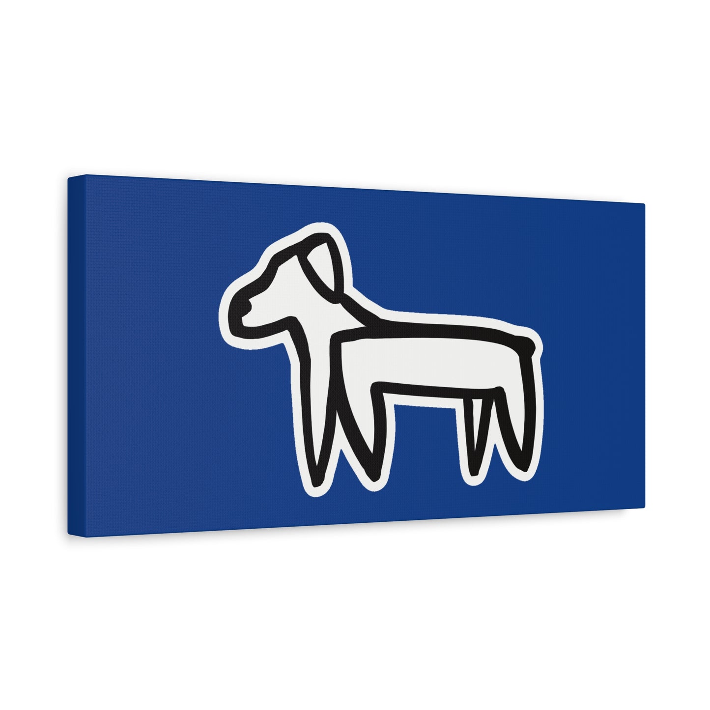 Dog Canvas Print on Blue (Sticker Style White Dog) - Dog Drawing Wall Art