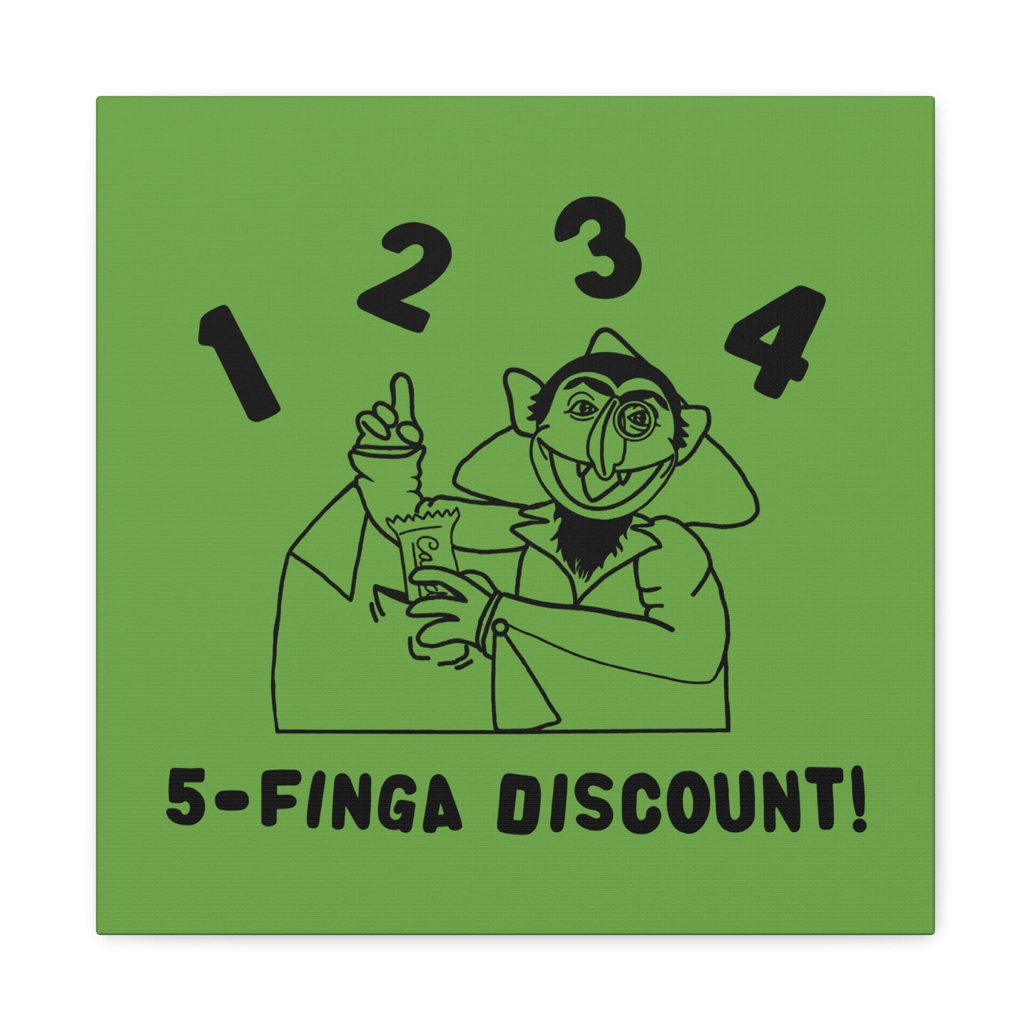 Five Finger Discount Outline Canvas Print Green - Sesame Street The Count Parody Art Print