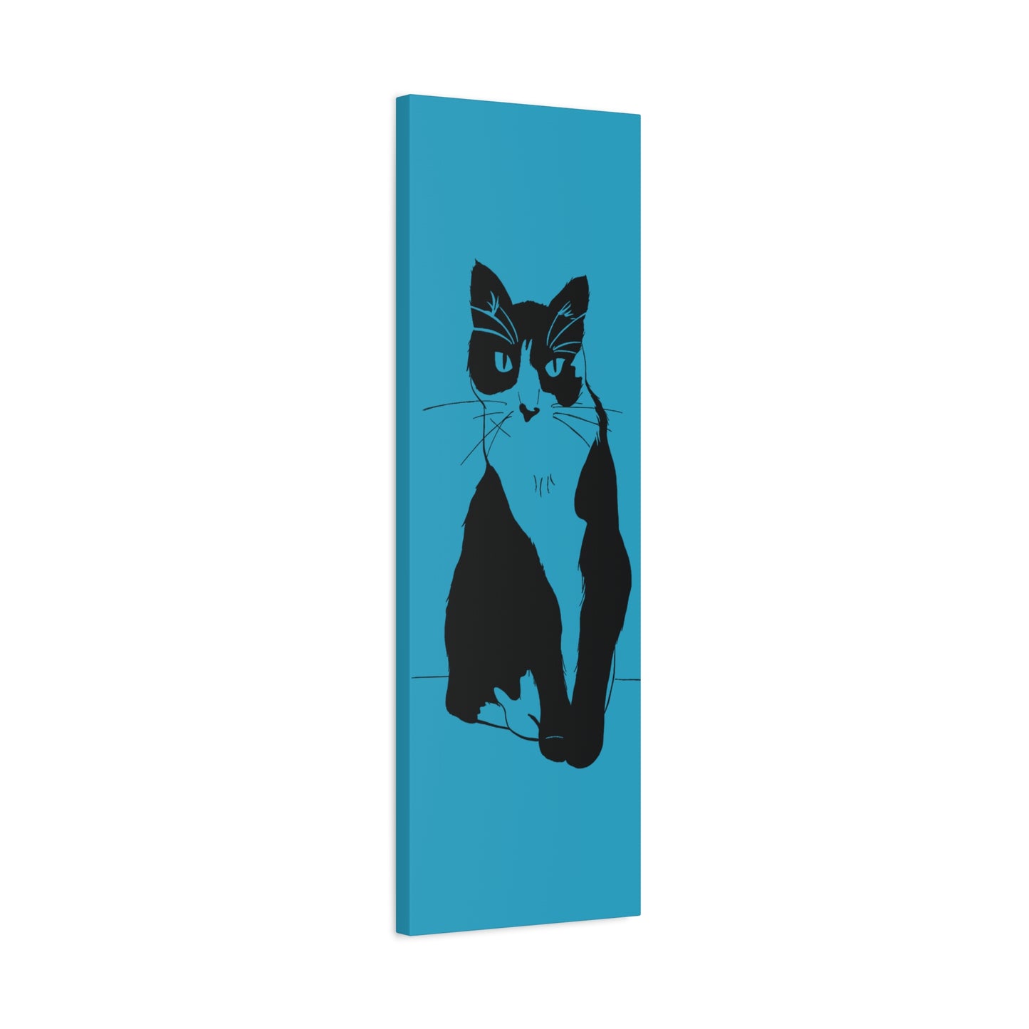Cat Canvas Print on Turquoise (Transparent Style Cat) - Cat Drawing Art