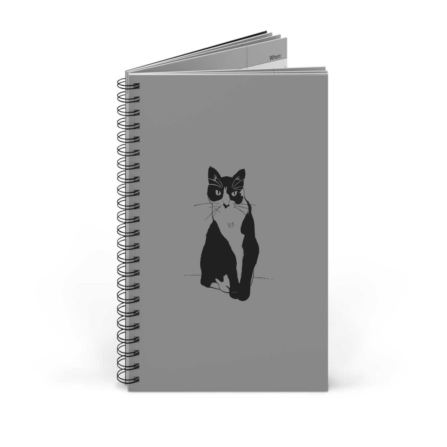 Cat Notebook in Grey (Transparent Style Cat) - Cat Spiral Notebook