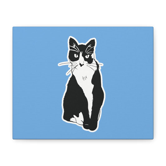 Cat Canvas on Light Blue (Sticker Style Cat) - Cat Drawing Art
