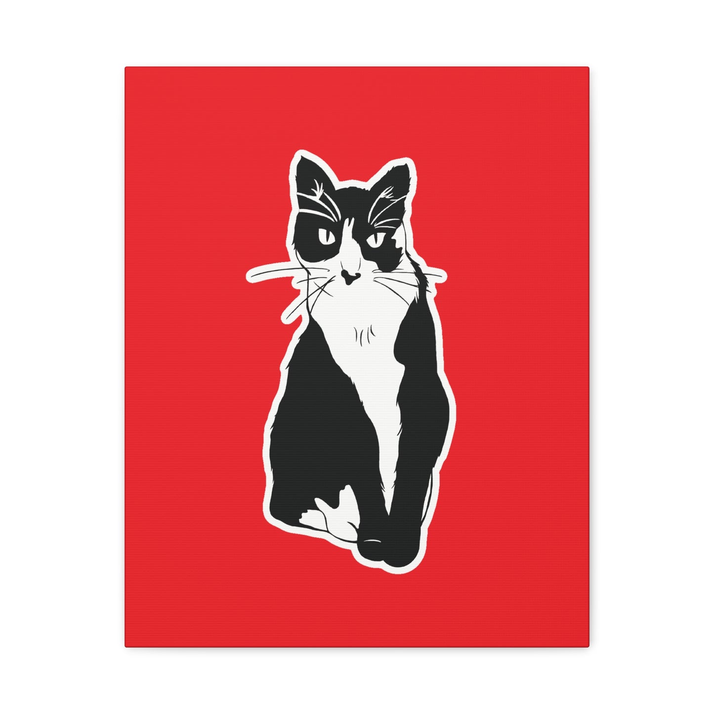 Cat Canvas Print on Red (Sticker Style Cat) - Cat Drawing Art