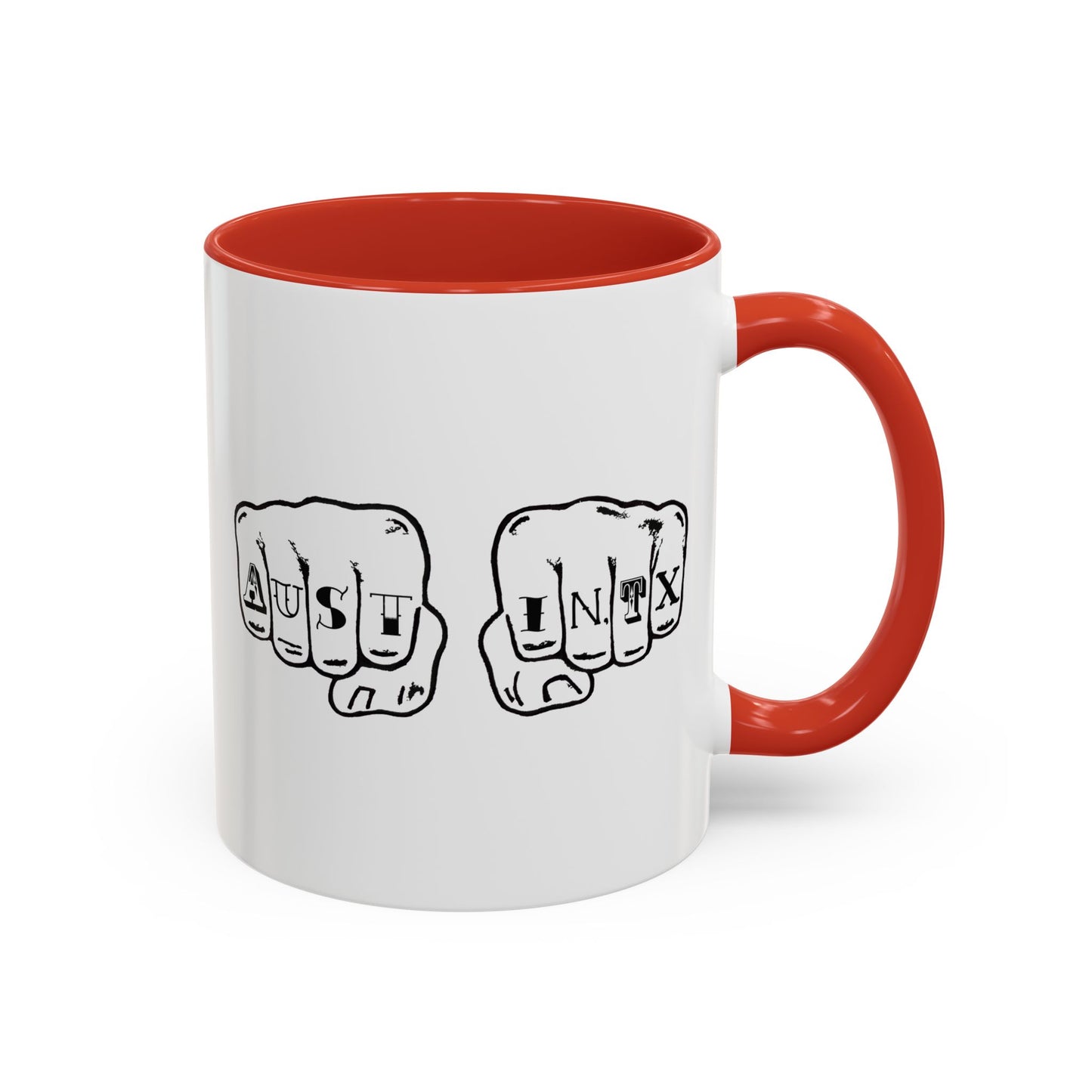 Austin Knuckle Tats Tattooed Fists Accent Mug