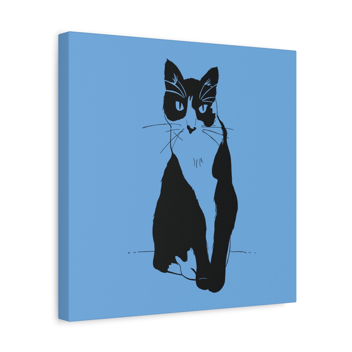 Cat Canvas Print on Light Blue (Transparent Style Cat) - Cat Drawing Art