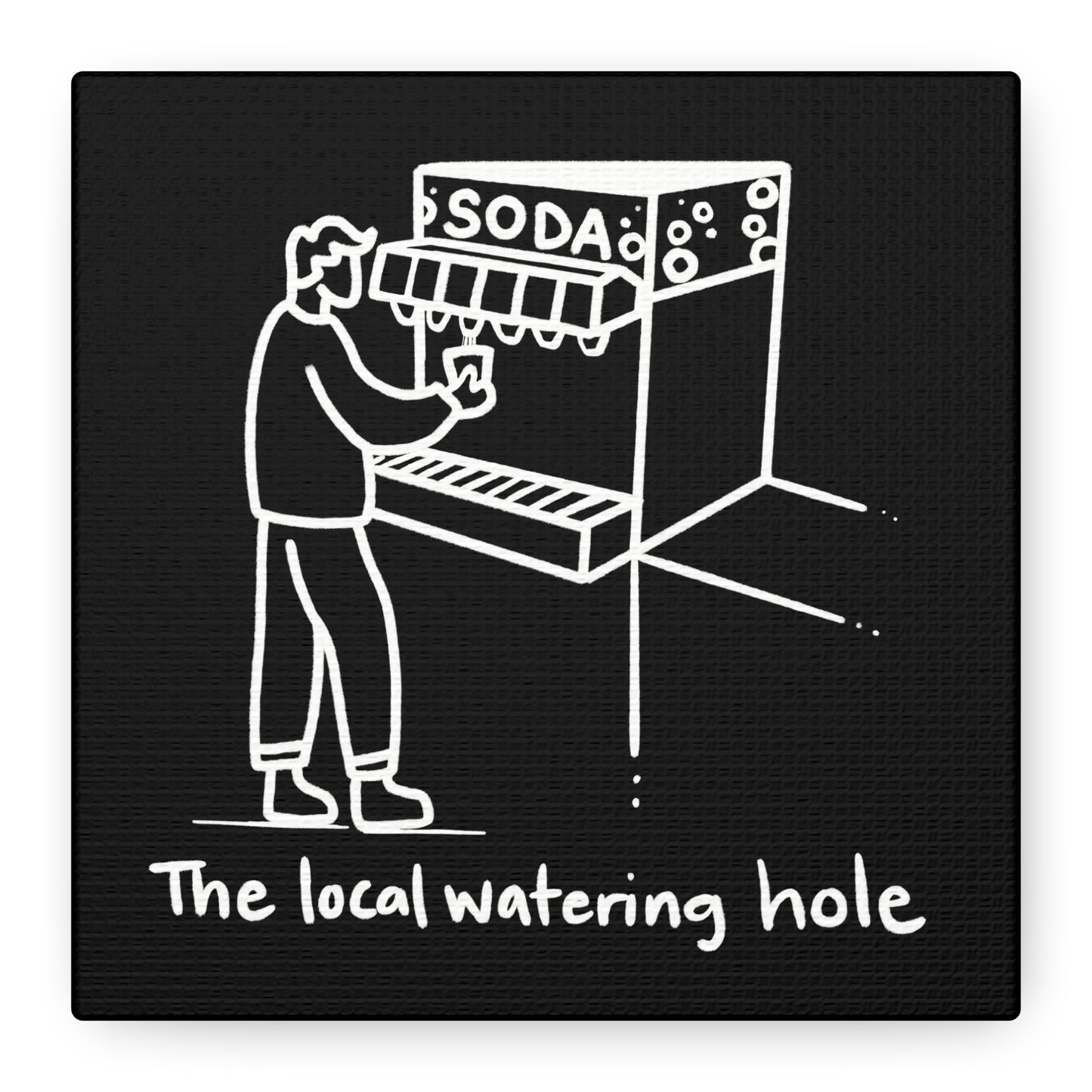 Local Watering Hole Canvas Print - White Ink on Black Background