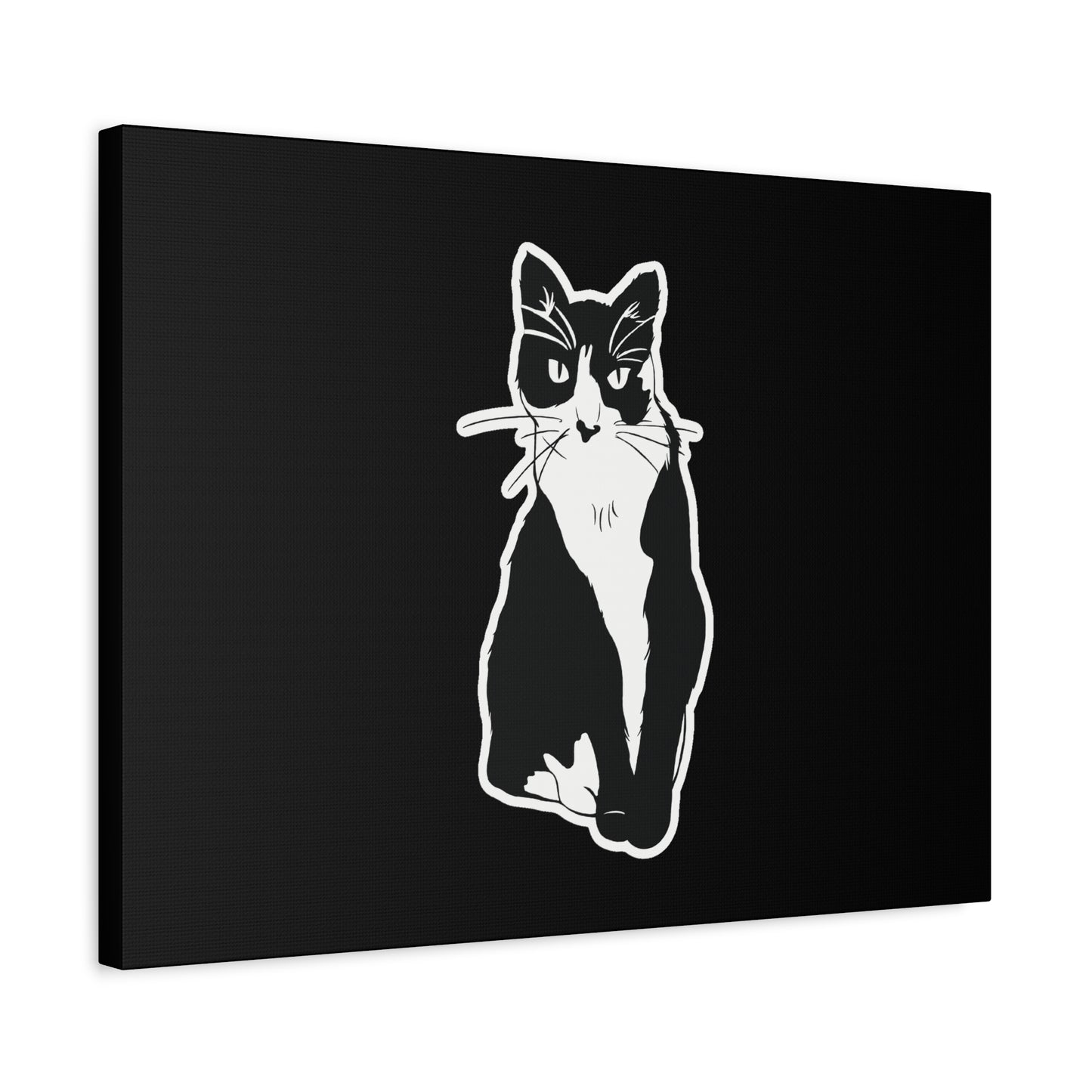 Cat Canvas Print on Black (Sticker Style Cat) - Cat Drawing Art