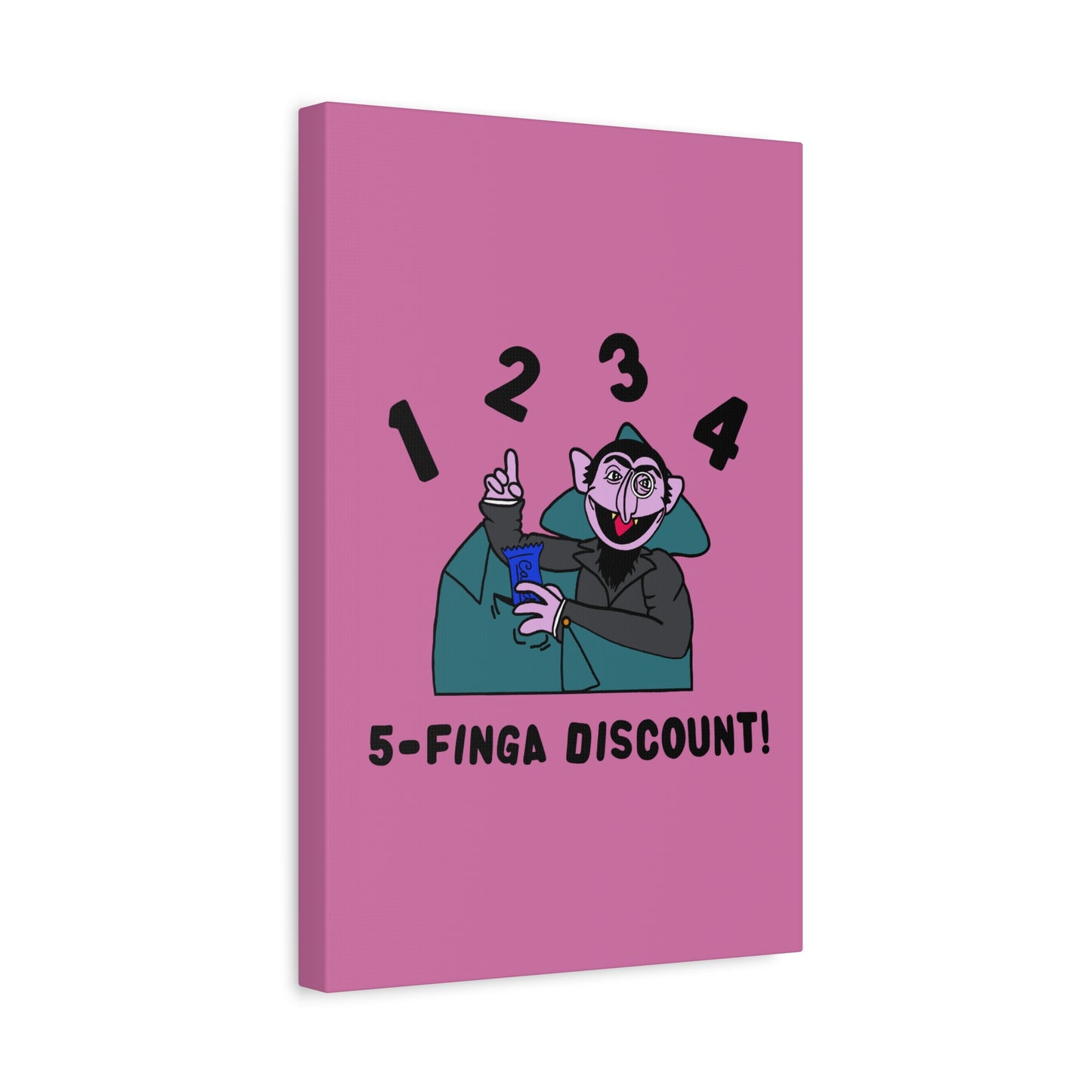 Five Finger Discount Canvas Print Light Pink - Sesame Street The Count Parody Art Print