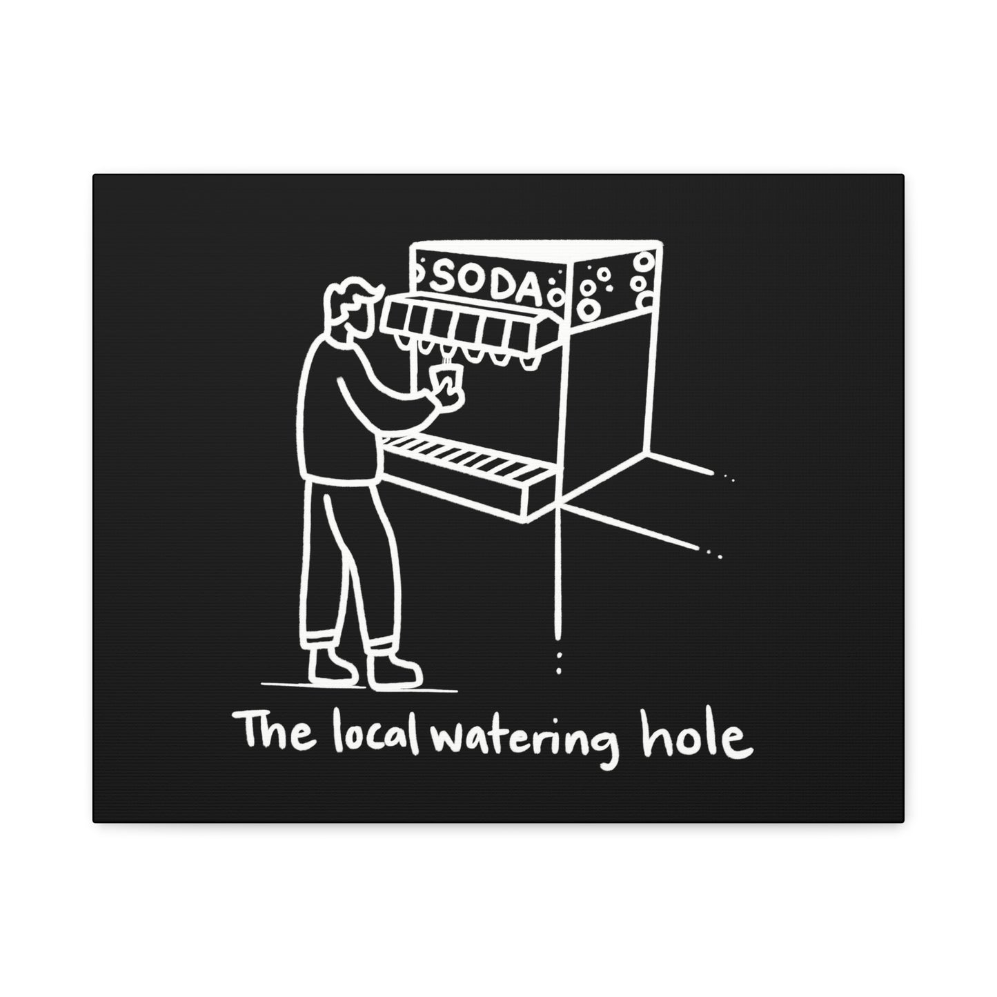 Local Watering Hole Canvas Print - White Ink on Black Background