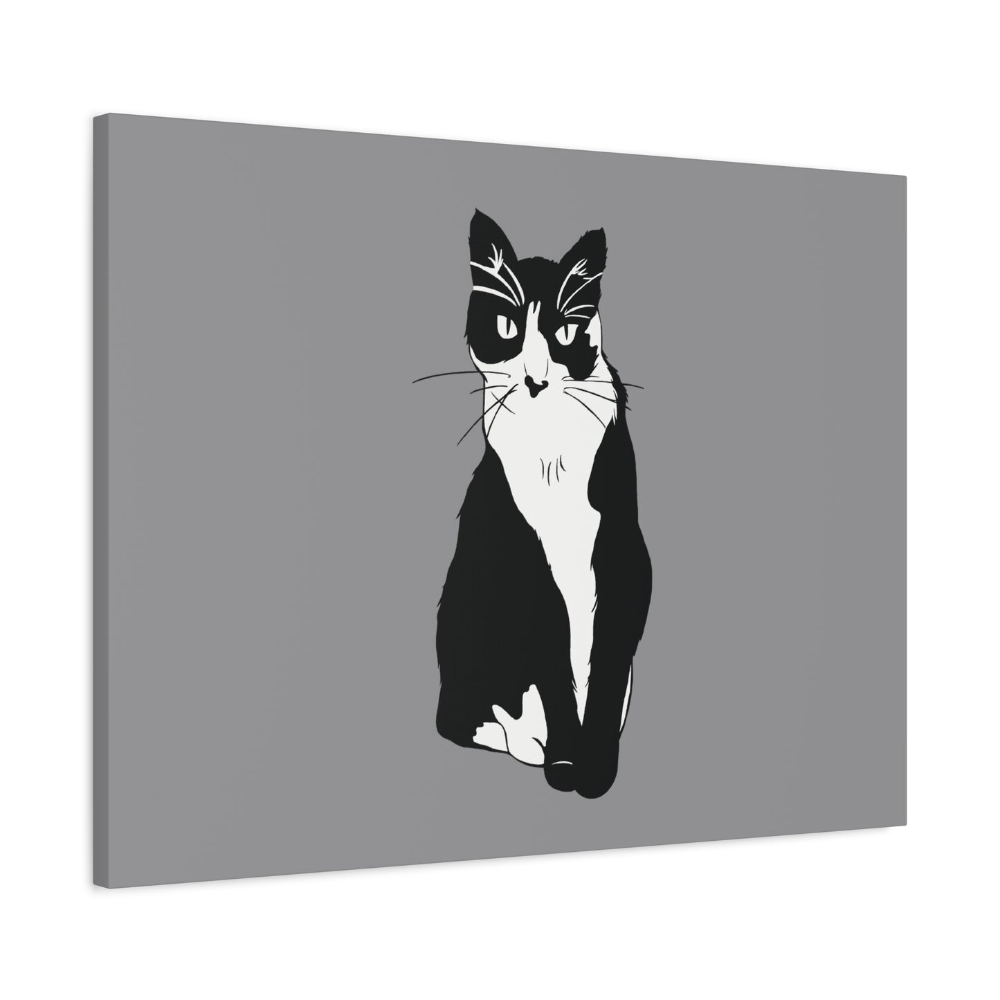 Cat Canvas on Grey (B&W Style Cat) - Cat Drawing Art