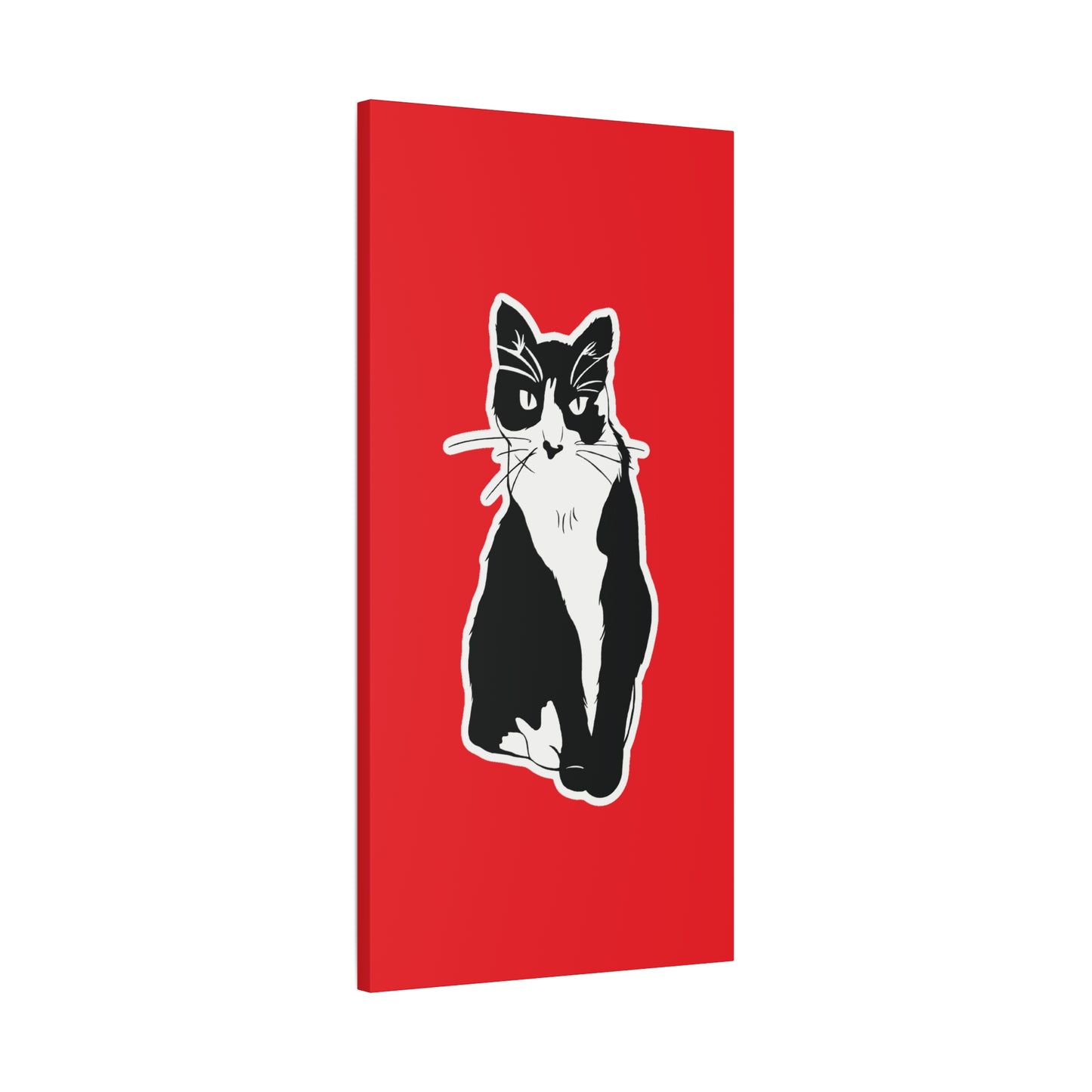 Cat Canvas Print on Red (Sticker Style Cat) - Cat Drawing Art