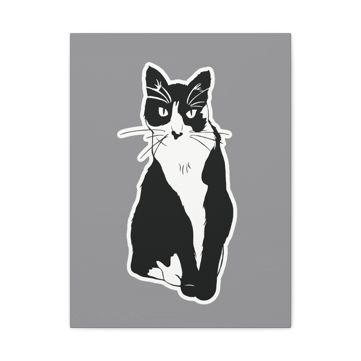 Cat Canvas Print on Grey (Sticker Style Cat) - Cat Drawing Wall Art