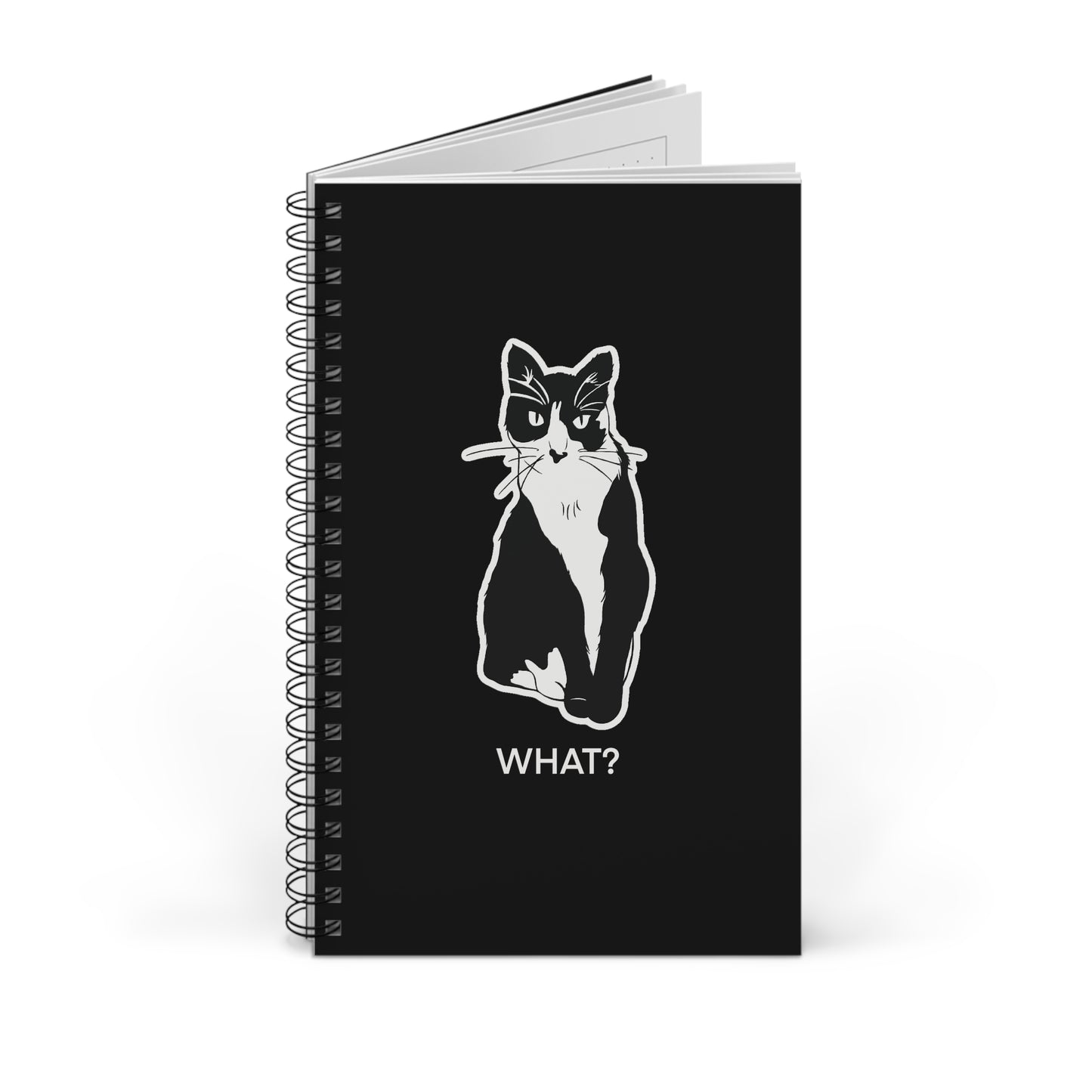 Cattitude Notebook in Black (Sticker Style Cat with White Writing) - Cat Spiral Notebook