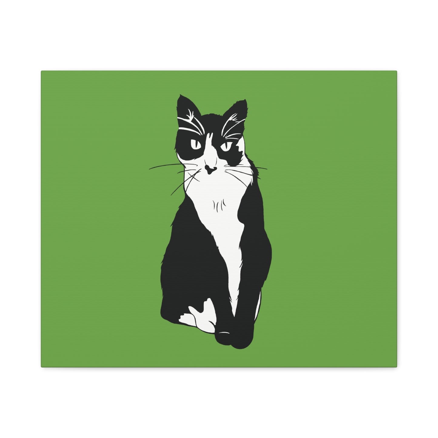 Cat Canvas on Green (B&W Style Cat) - Cat Drawing Art