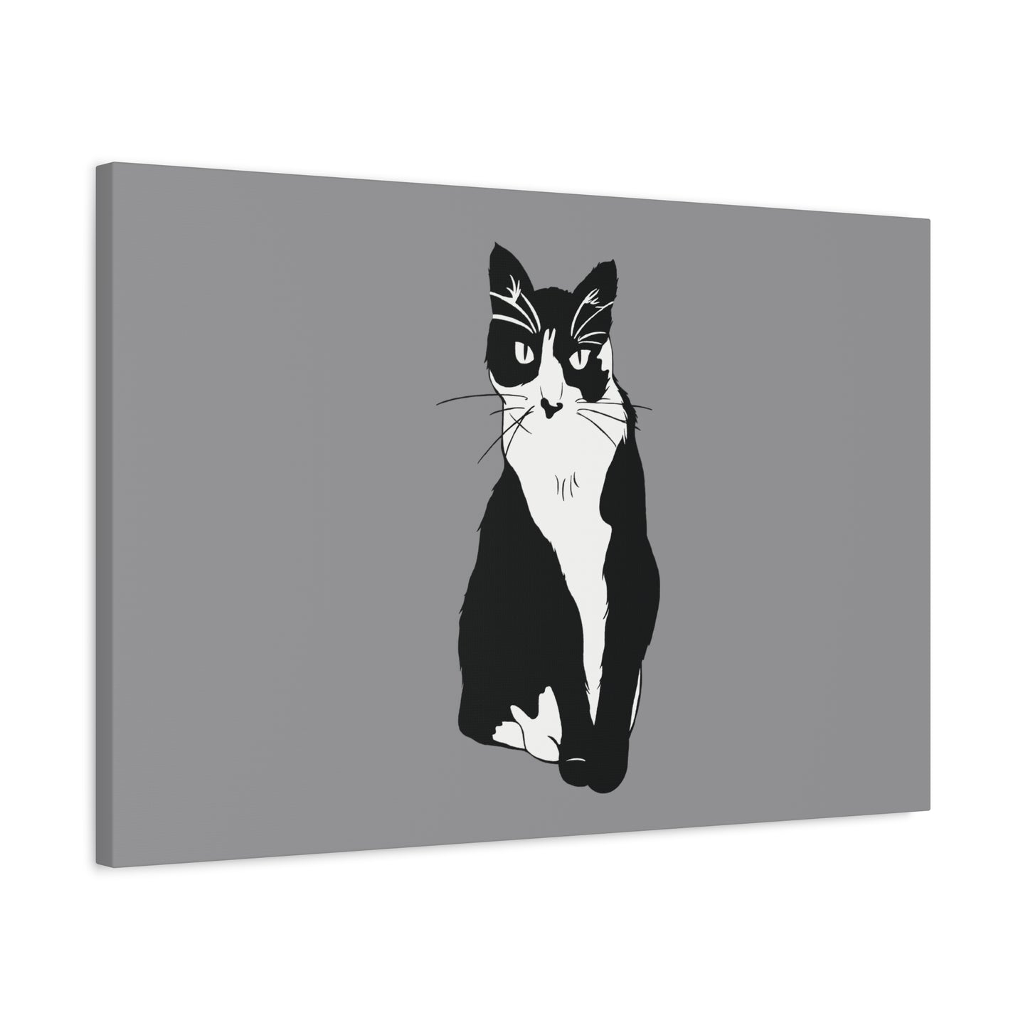 Cat Canvas on Grey (B&W Style Cat) - Cat Drawing Art