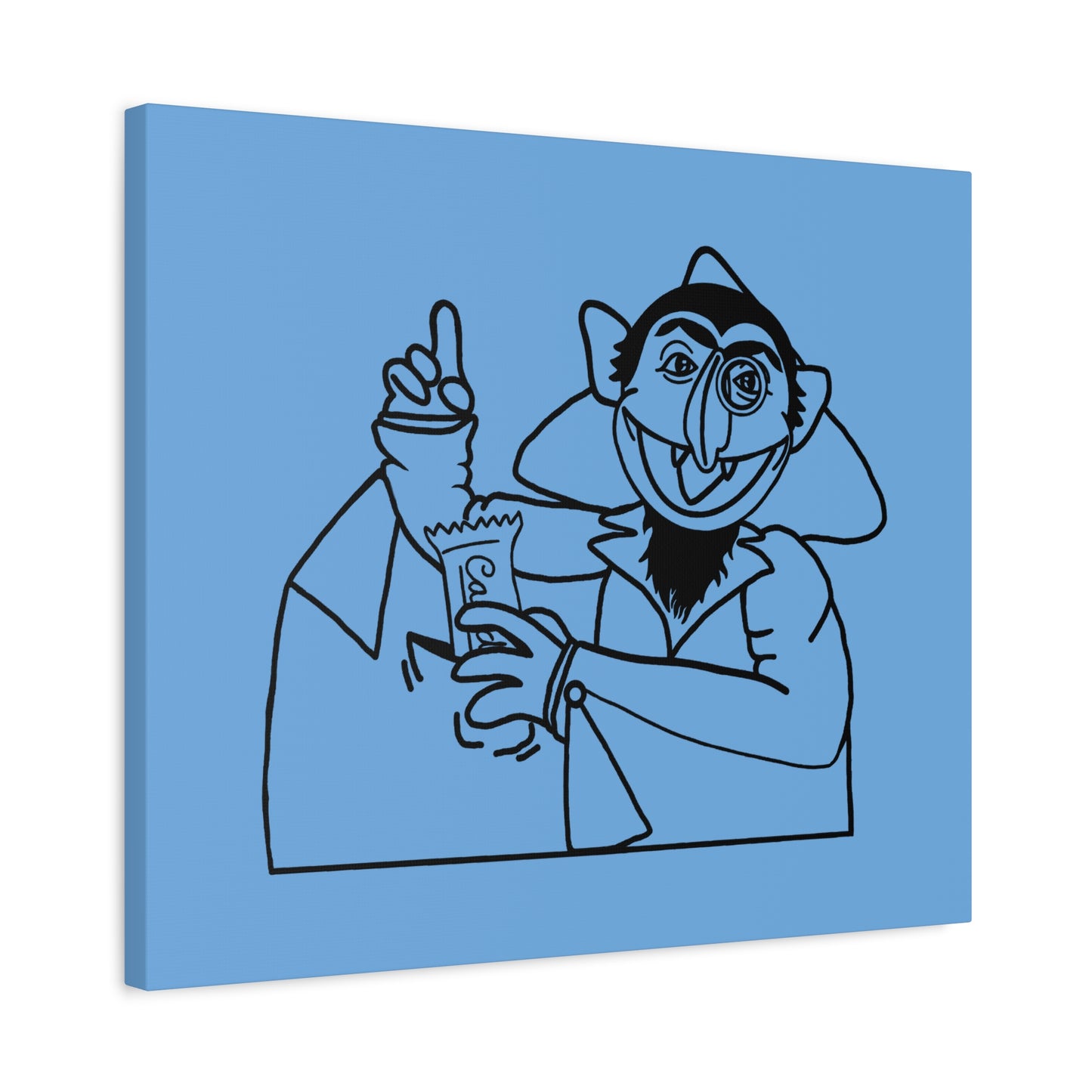 The Count Stealing Candy Outline Canvas Print Light Blue - Sesame Street The Count Parody Art
