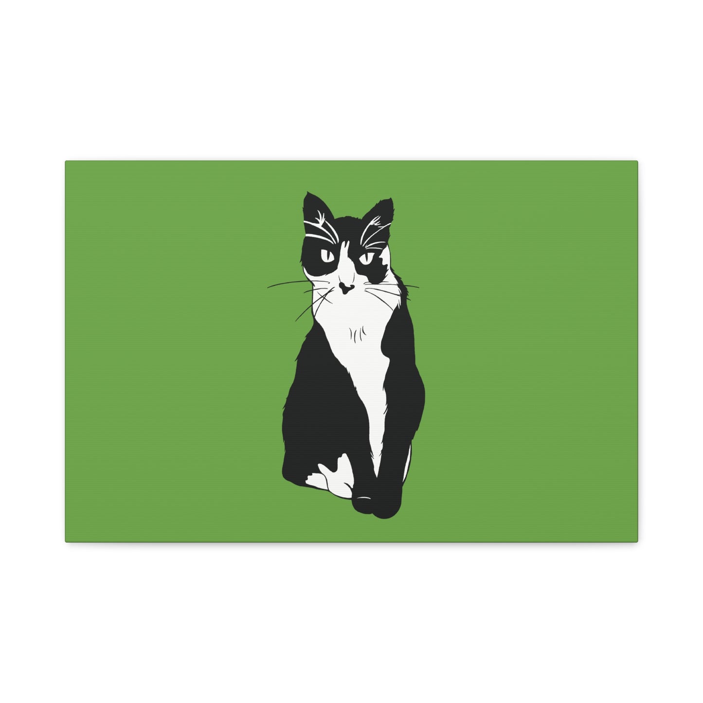 Cat Canvas on Green (B&W Style Cat) - Cat Drawing Art