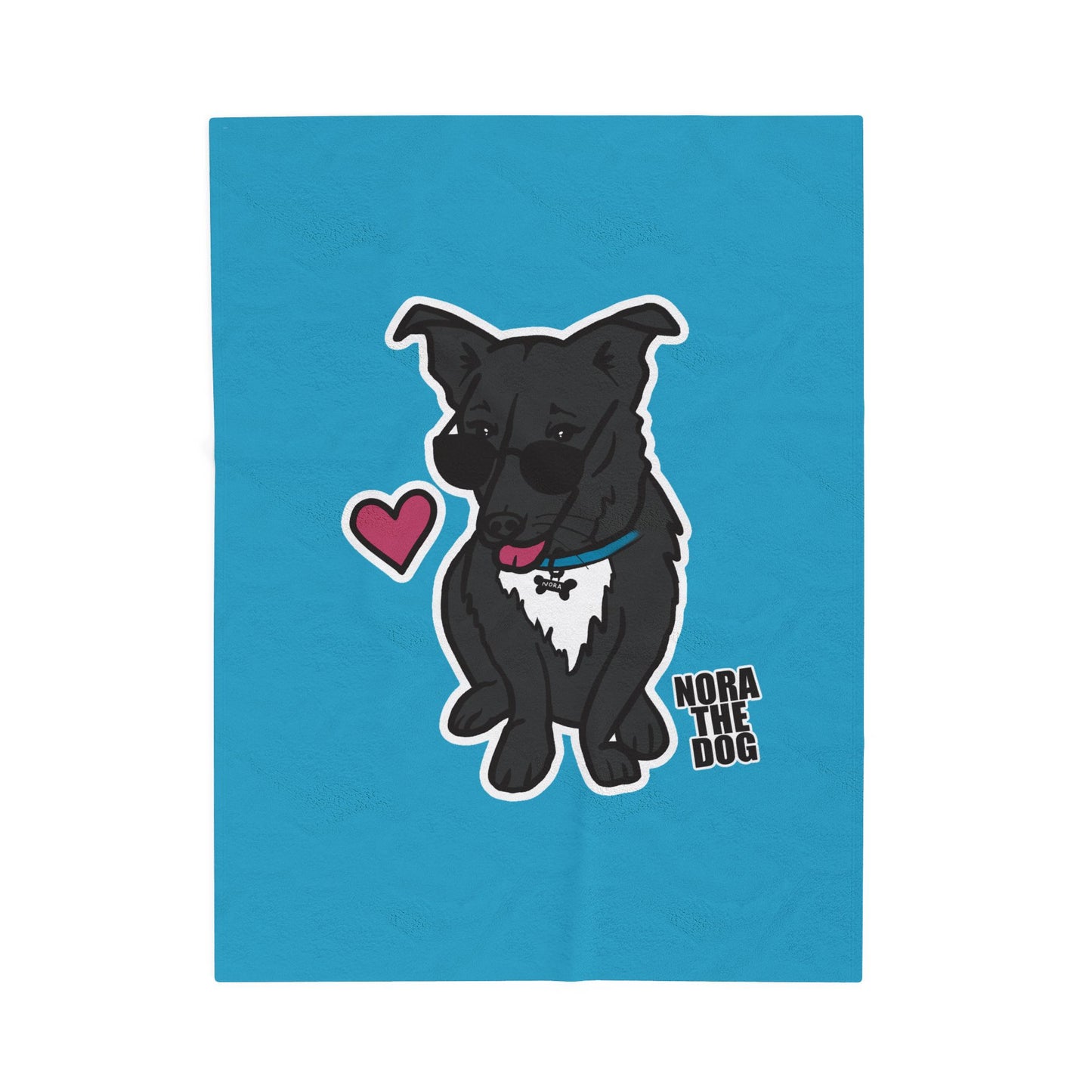 Nora the Dog Heart Throw Blanket (Color Sticker Style on Turquoise Edition)