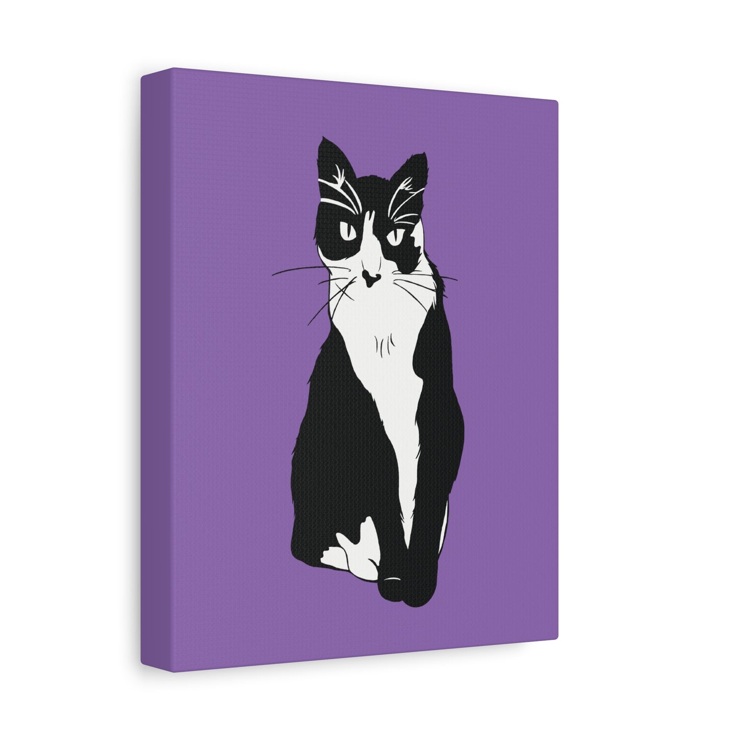 Cat Canvas on Light Purple (B&W Style Cat) - Cat Drawing Art