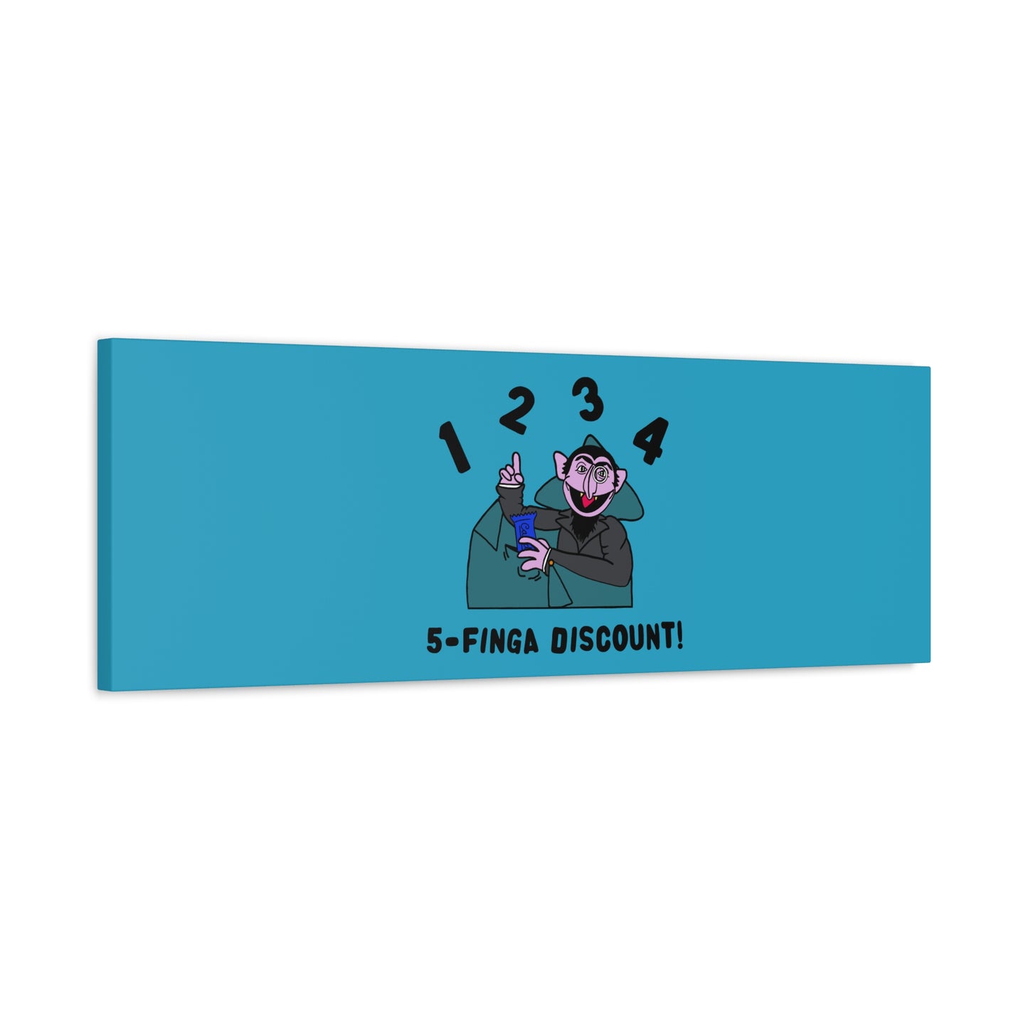 Five Finger Discount Canvas Print Turquoise - Sesame Street The Count Parody Art Print