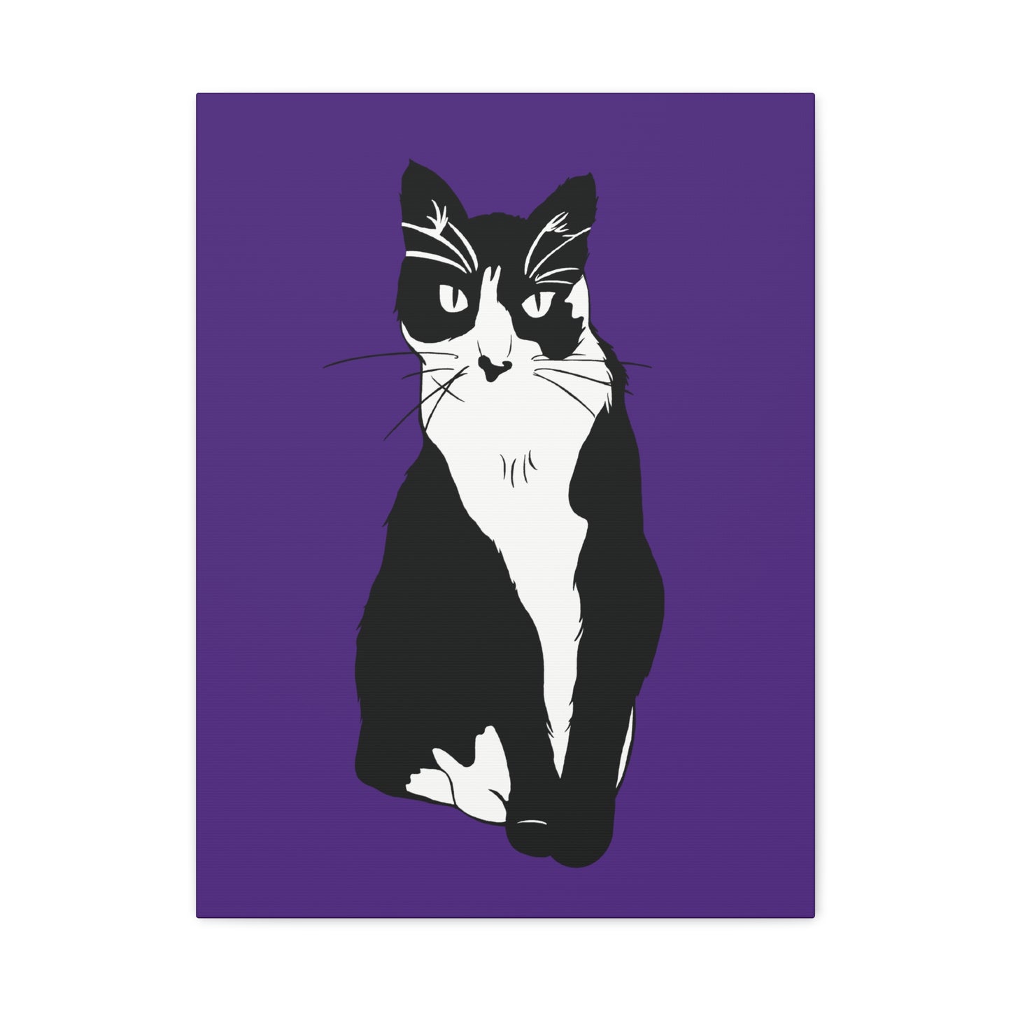 Cat Canvas on Purple (B&W Style Cat) - Cat Drawing Art