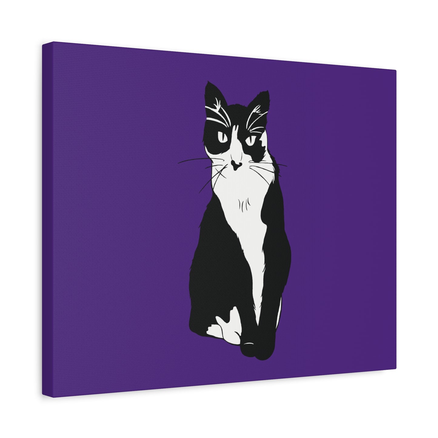 Cat Canvas on Purple (B&W Style Cat) - Cat Drawing Art