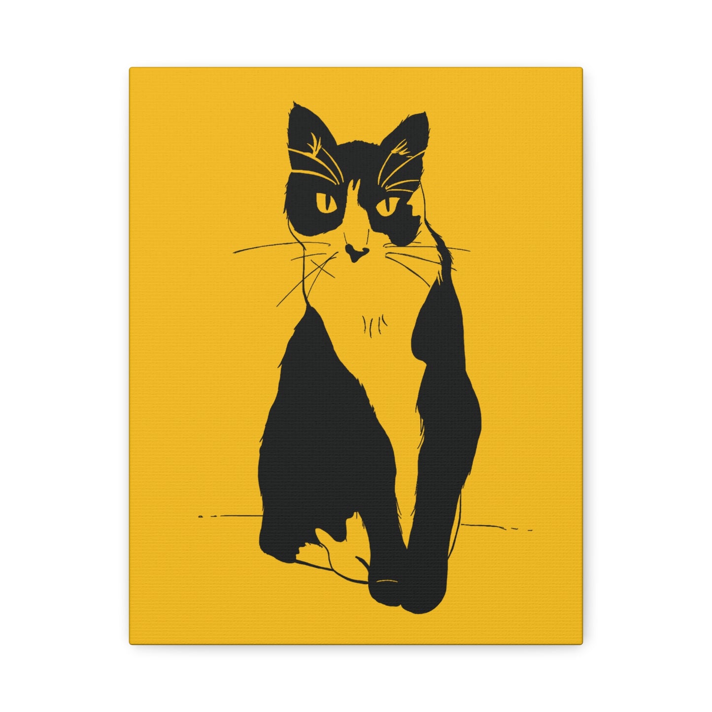Cat Canvas Print on Yellow (Transparent Style Cat) - Cat Drawing Art