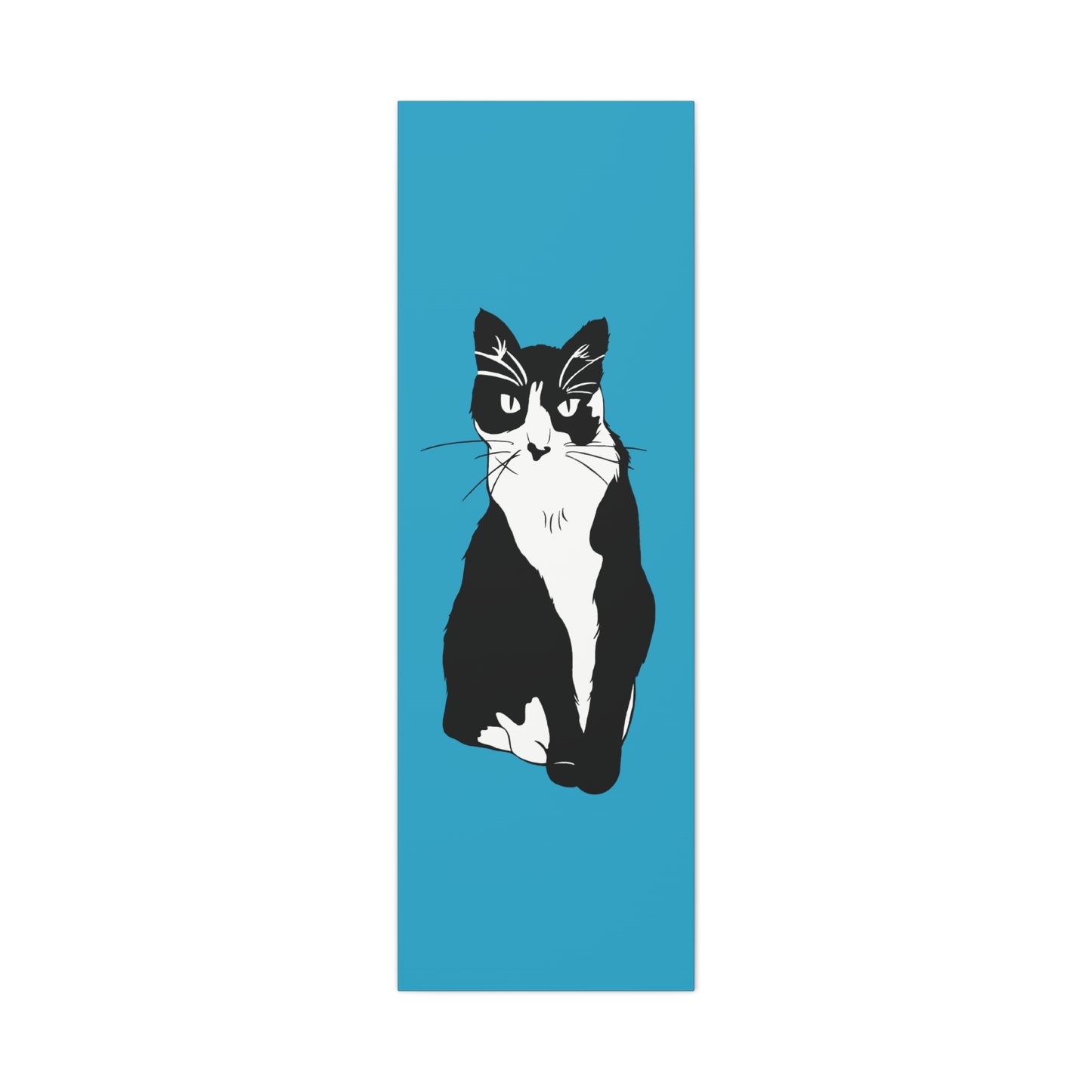 Cat Canvas on Turquoise (B&W Style Cat) - Cat Drawing Art