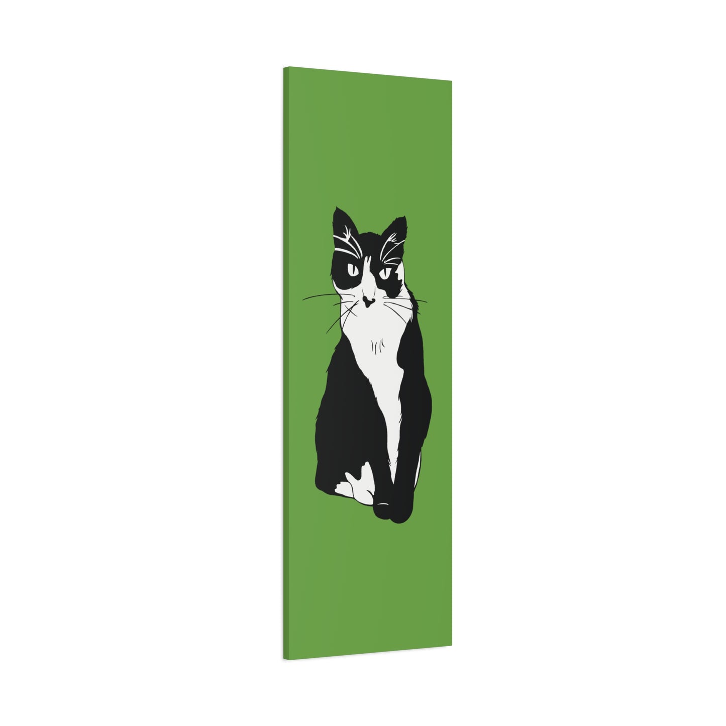 Cat Canvas on Green (B&W Style Cat) - Cat Drawing Art