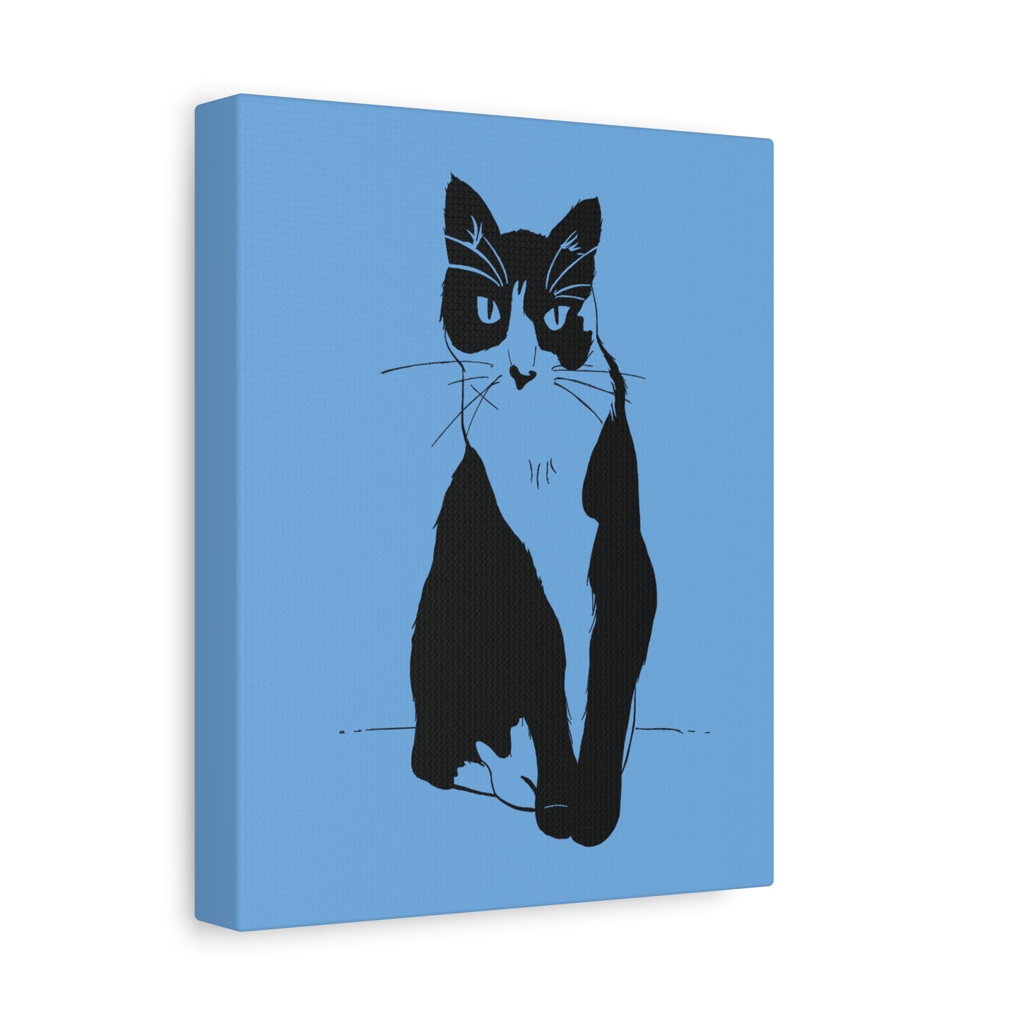 Cat Canvas Print on Light Blue (Transparent Style Cat) - Cat Drawing Art