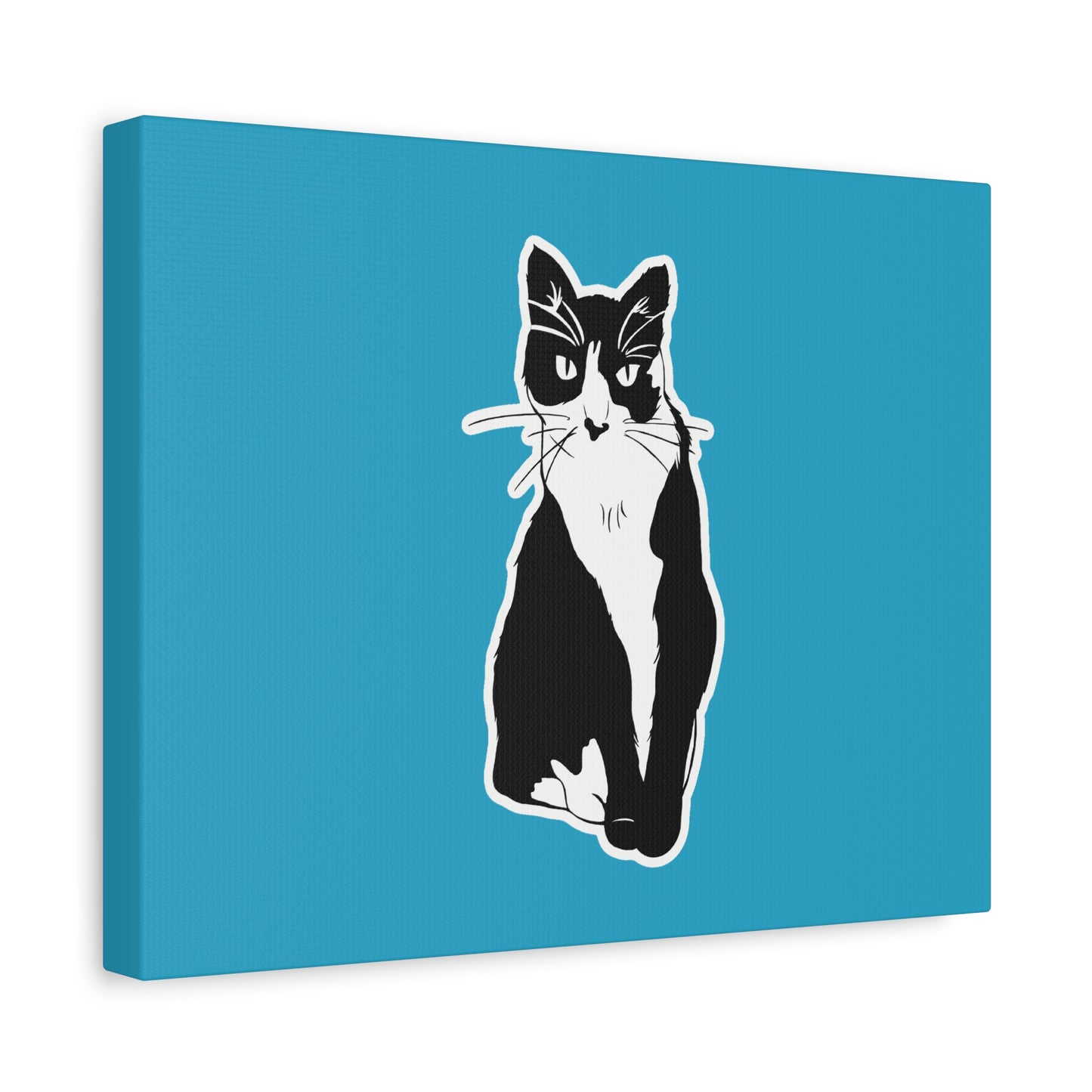 Cat Canvas Print on Turquoise (Sticker Style Cat) - Cat Drawing Art