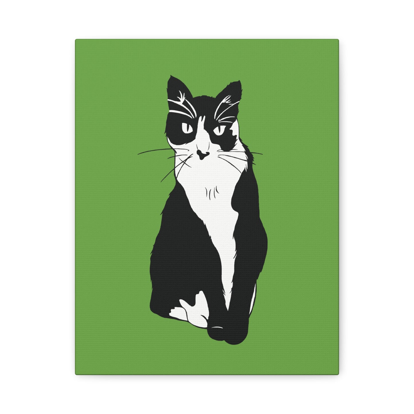 Cat Canvas on Green (B&W Style Cat) - Cat Drawing Art