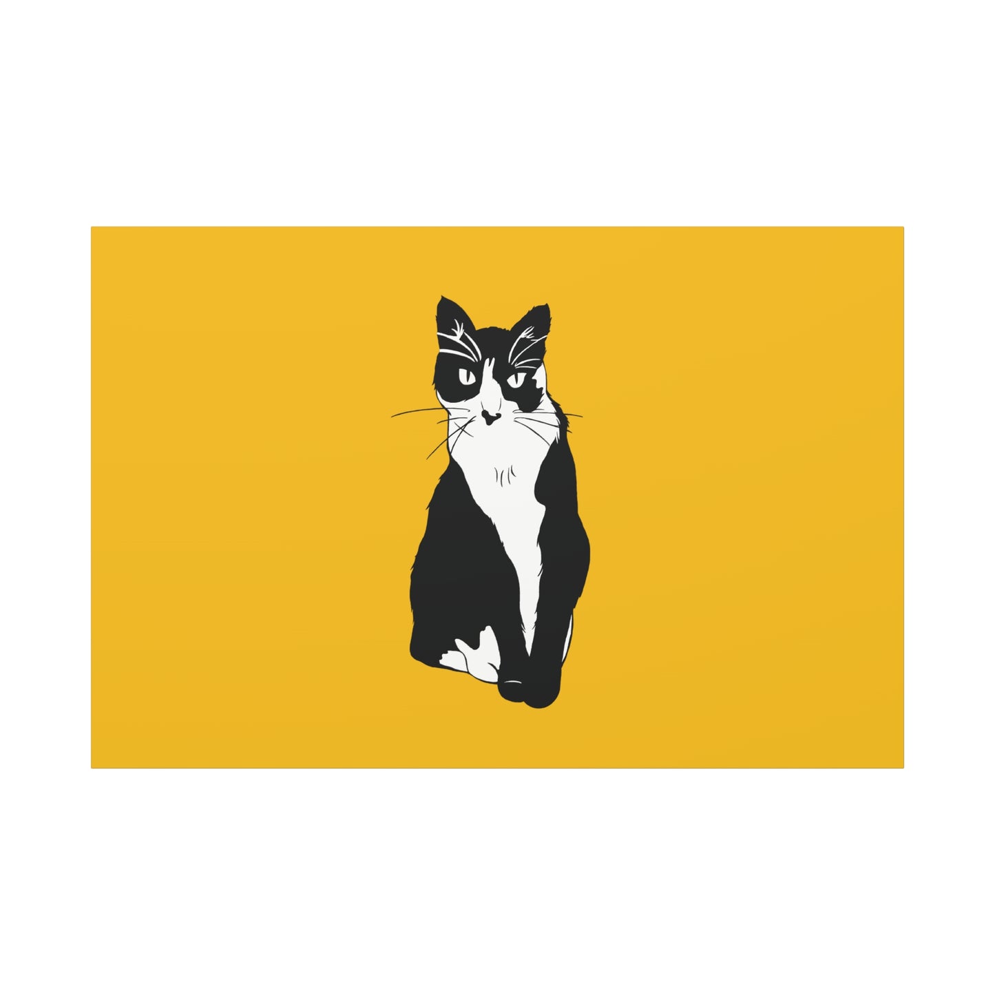 Cat Canvas on Yellow (B&W Style Cat) - Cat Drawing Art