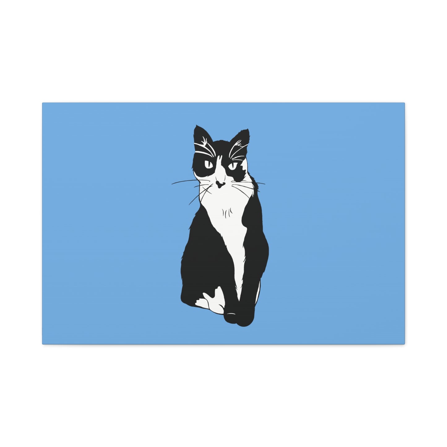 Cat Canvas on Light Blue (B&W Style Cat) - Cat Drawing Art