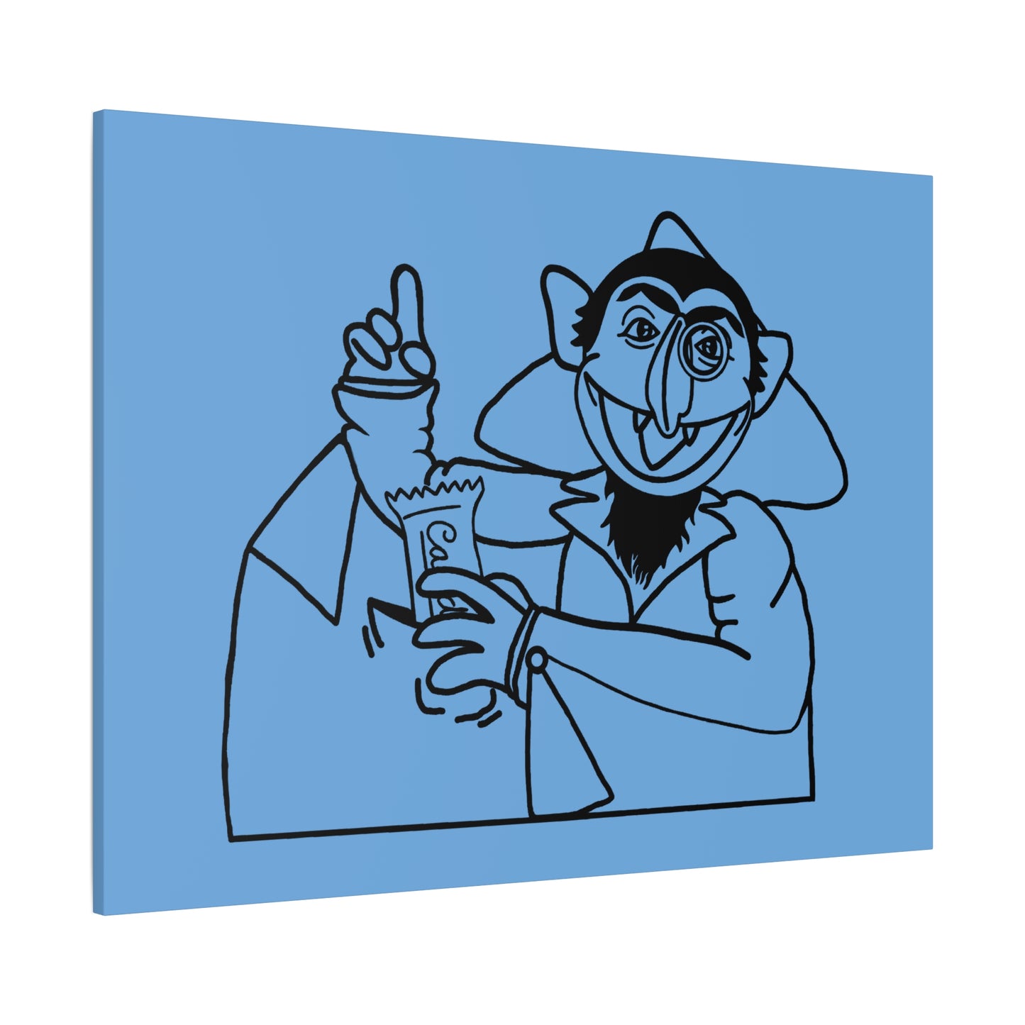 The Count Stealing Candy Outline Canvas Print Light Blue - Sesame Street The Count Parody Art