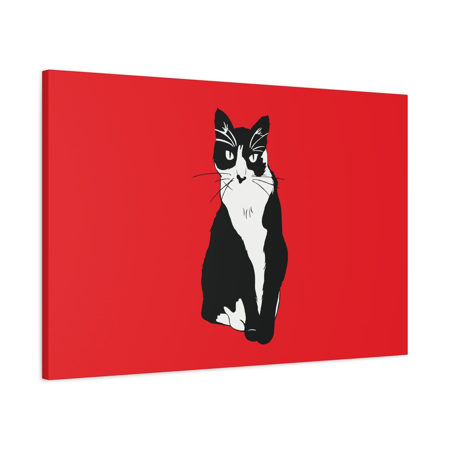 Cat Canvas on Red (B&W Style Cat) - Cat Drawing Art