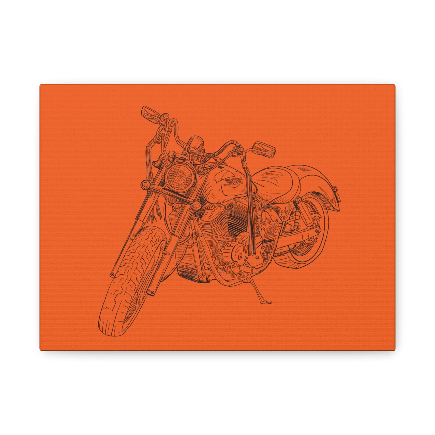 Ride Me Harley Motorcycle Sketch Canvas Print - Black Ink on Orange Background