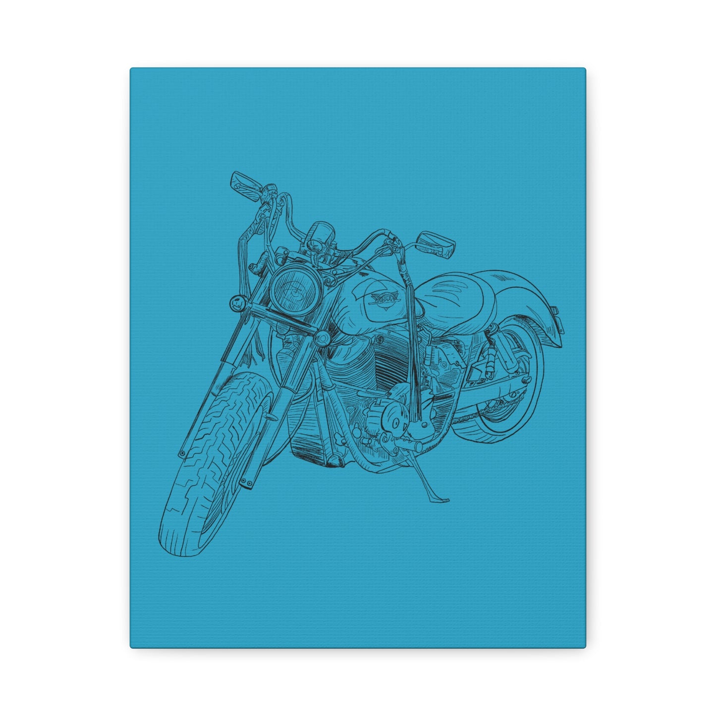 Ride Me Harley Motorcycle Sketch Canvas Print - Black Ink on Turquoise Background