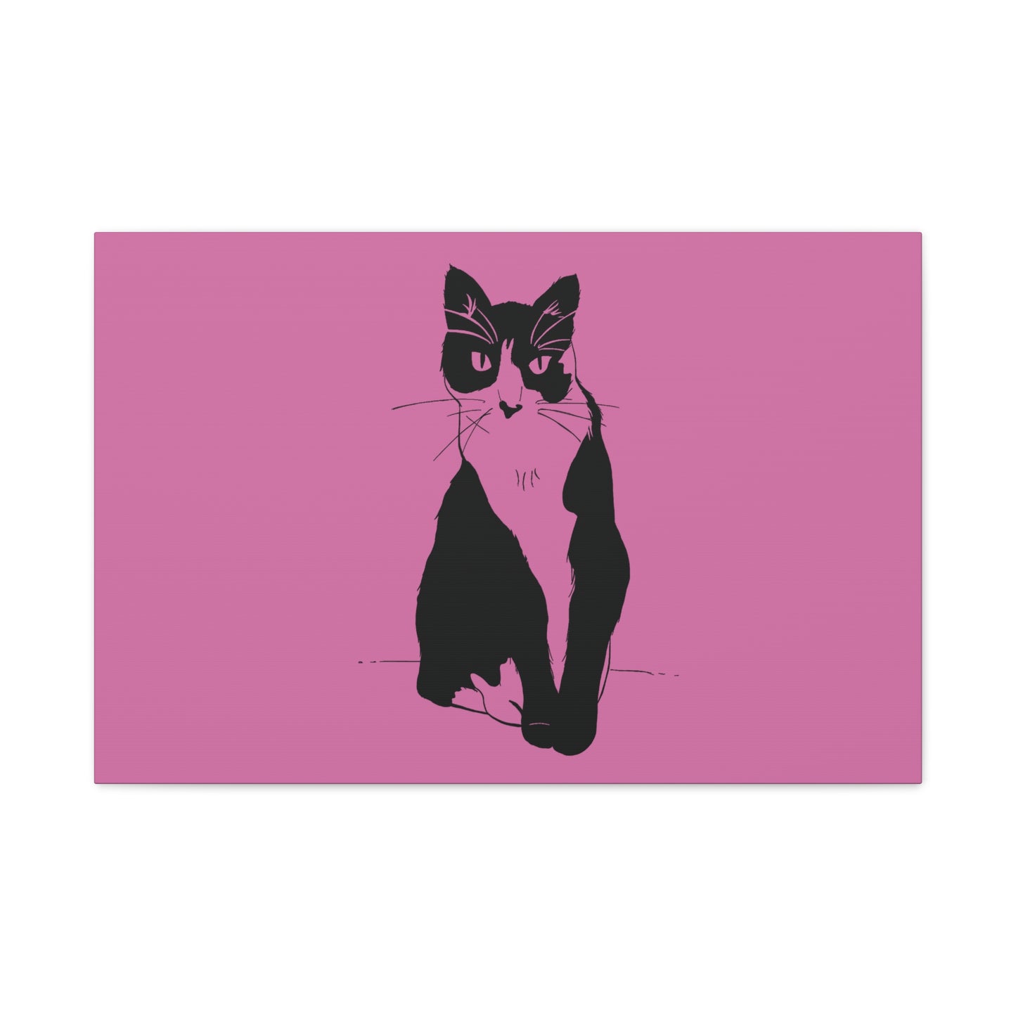 Cat Canvas Print on Pink (Transparent Style Cat) - Cat Drawing Art