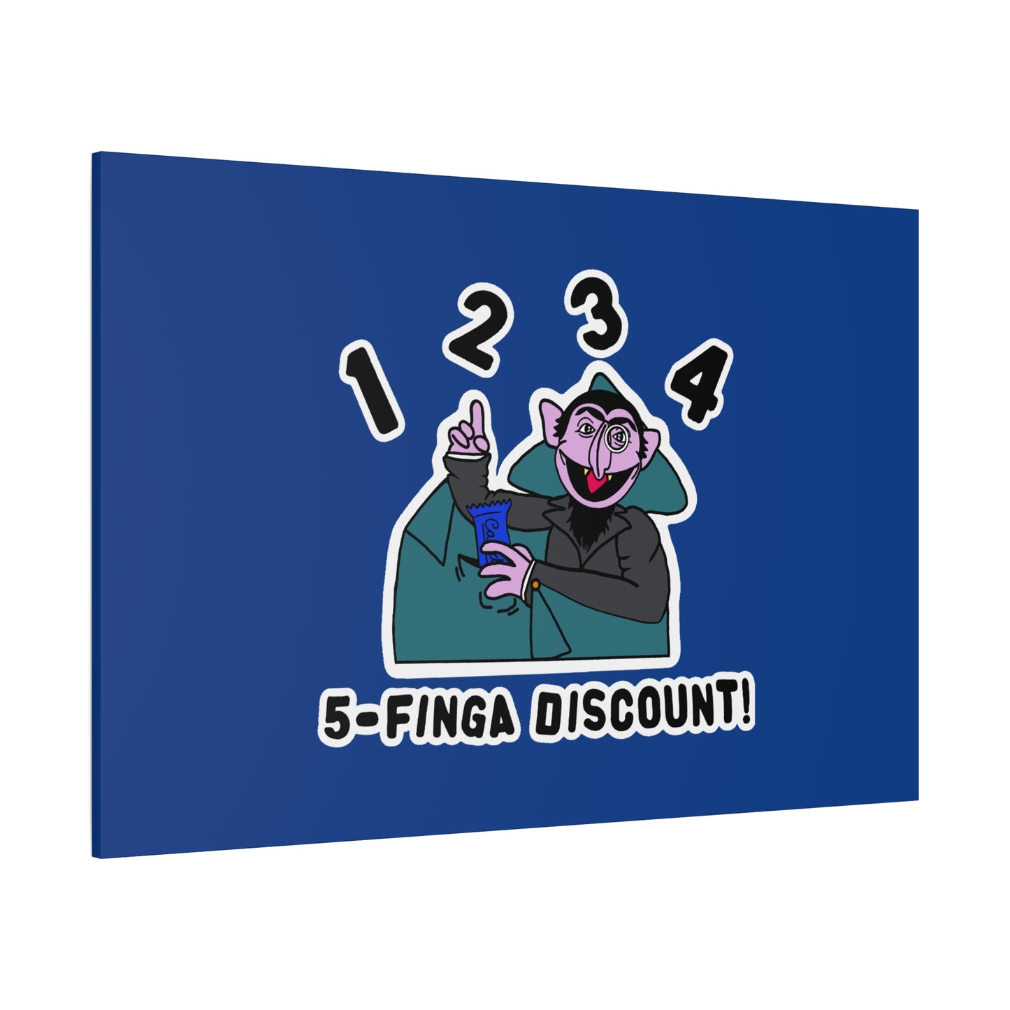 Five Finger Discount Canvas Print Dark Blue - Sesame Street The Count Parody Art Print