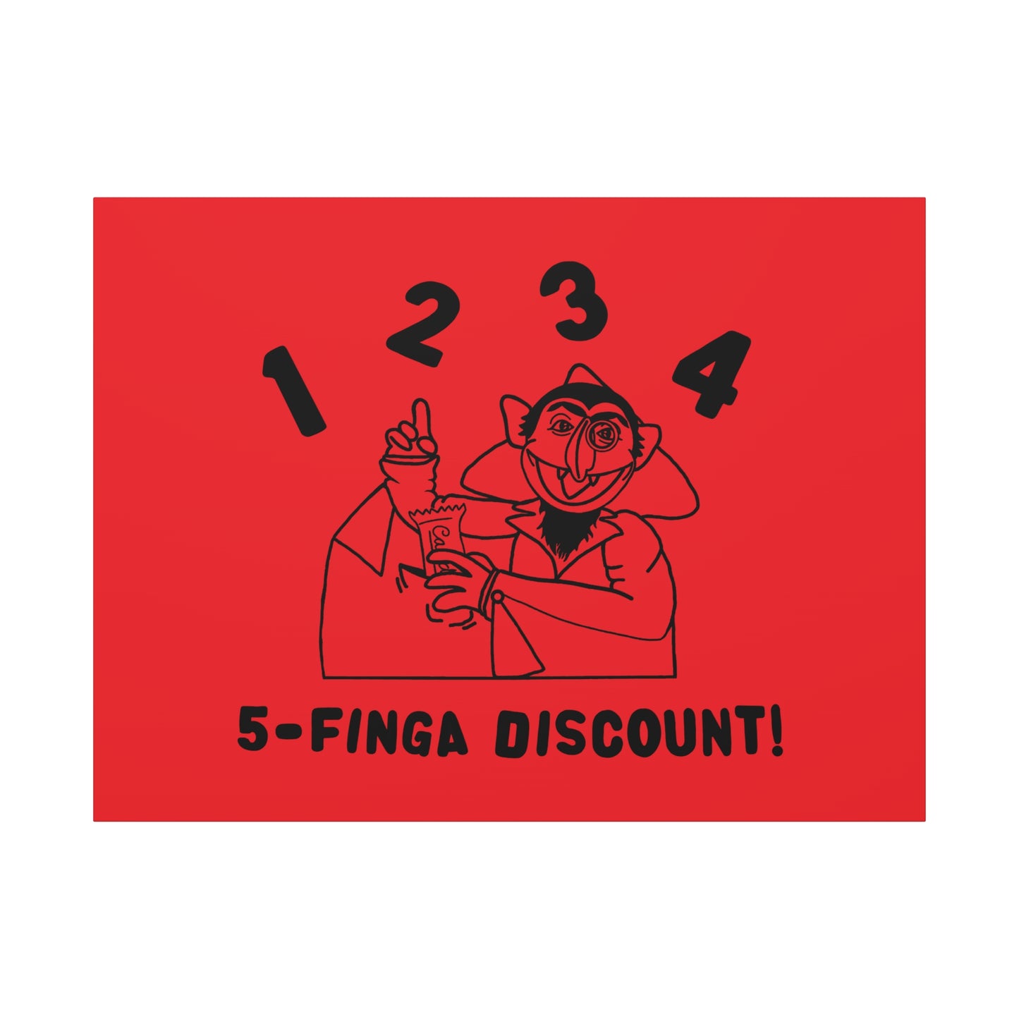 Five Finger Discount Outline Canvas Print Red - Sesame Street The Count Parody Art Print