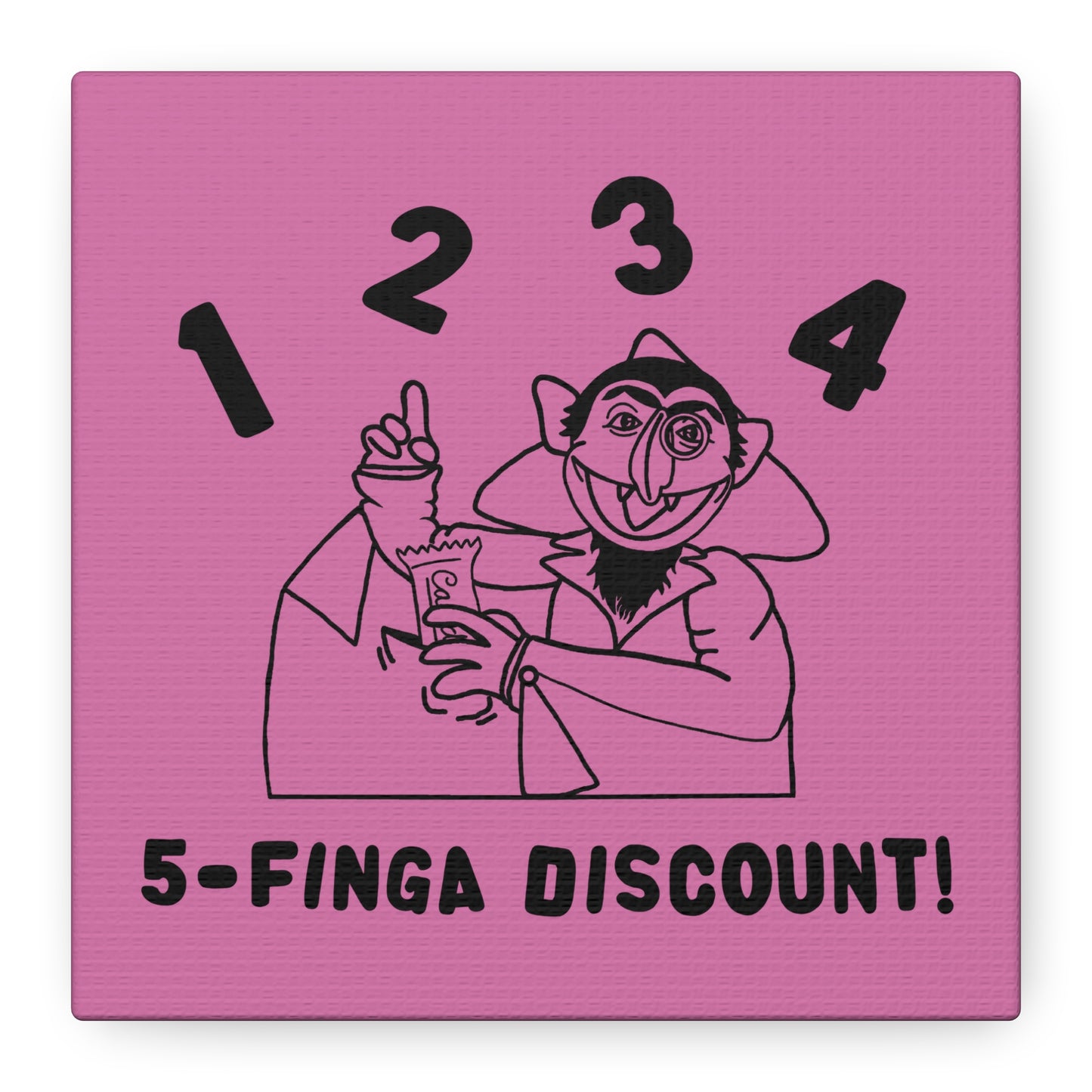 Five Finger Discount Outline Canvas Print Light Pink - Sesame Street The Count Parody Art Print