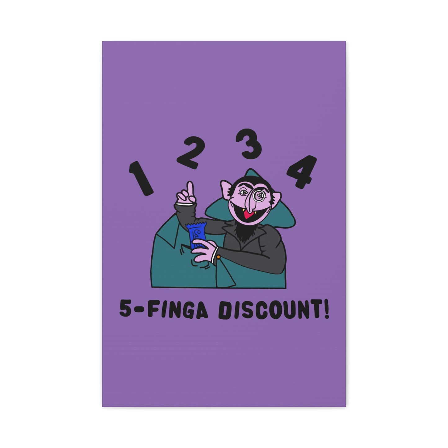 Five Finger Discount Canvas Print Light Purple - Sesame Street The Count Parody Art Print